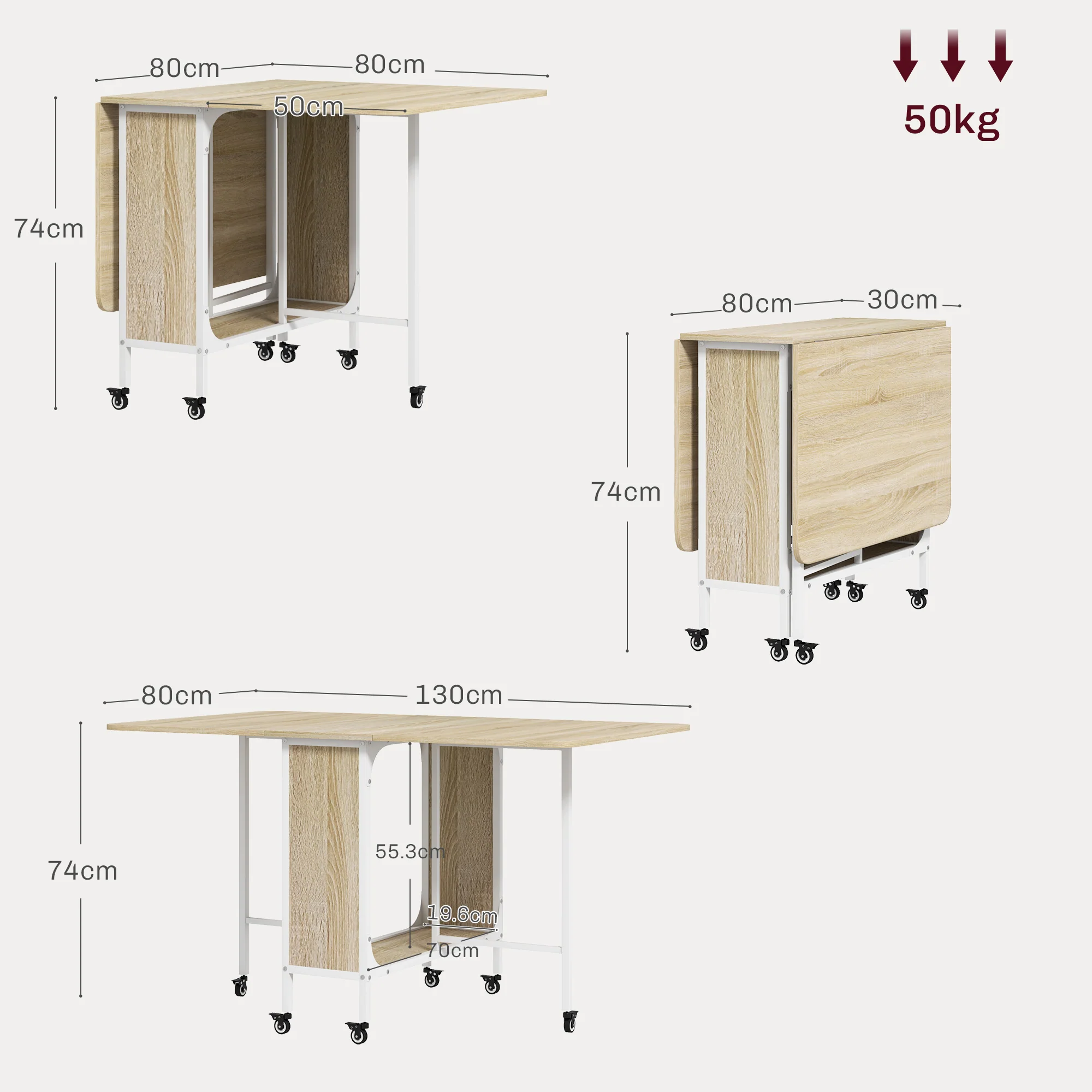 HOMCOM Natural Mobile Drop Leaf Dining Table On Wheels With Storage Shelf - Image 5