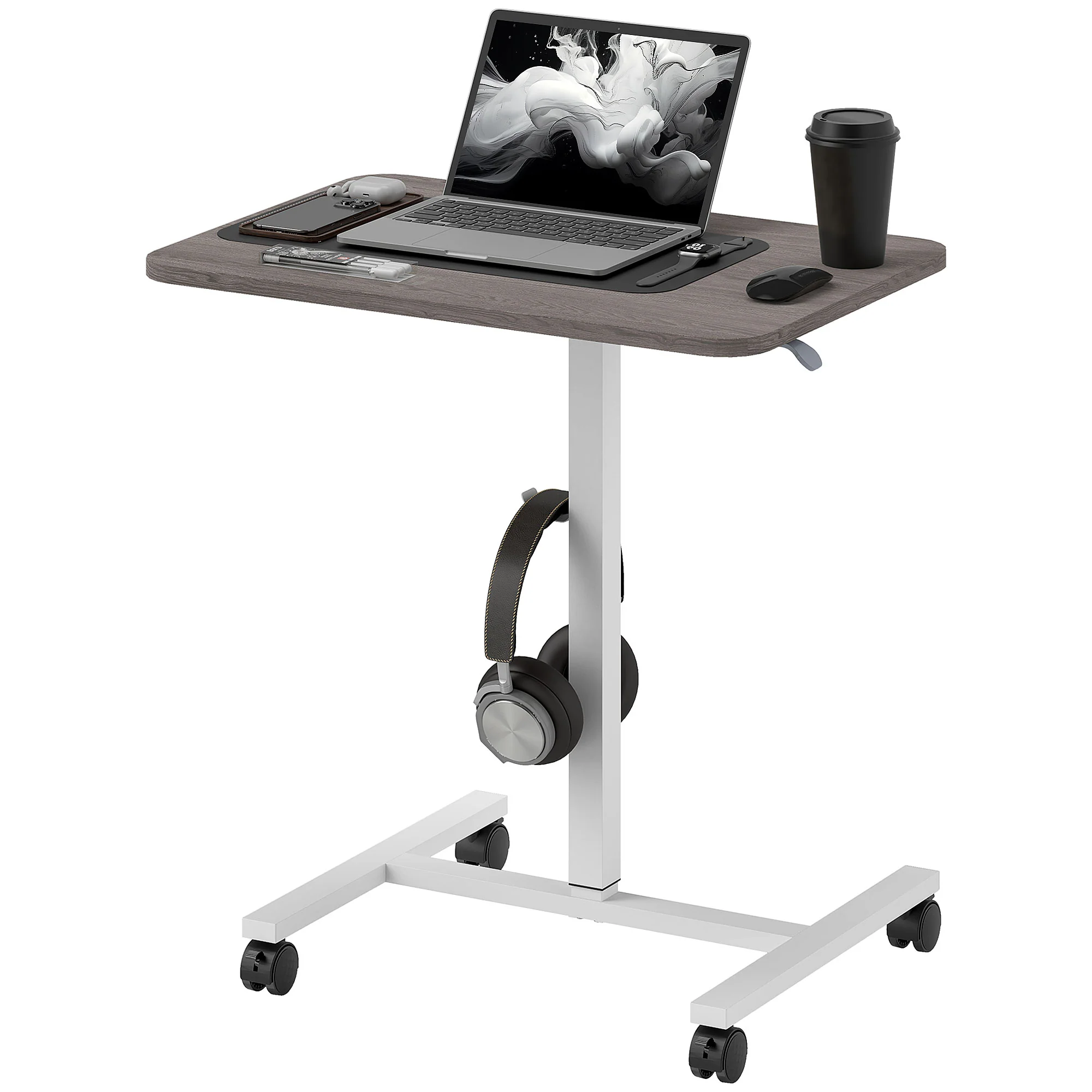 HOMCOM Natural Standing Desk Mobile Overbed Table W/ Wheels For Home Office - Image 10