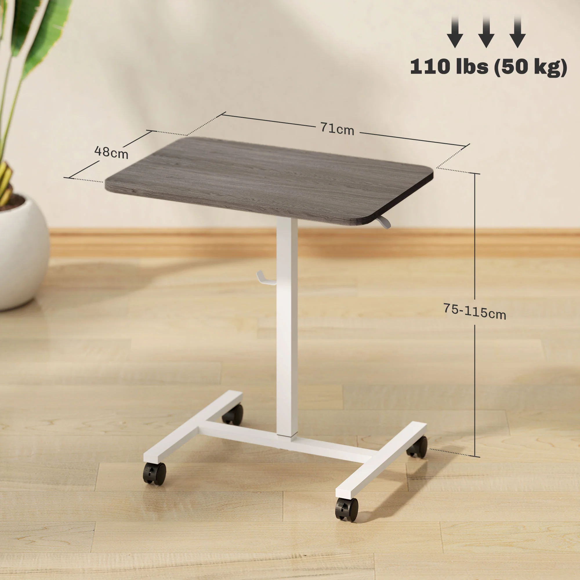 HOMCOM Natural Standing Desk Mobile Overbed Table W/ Wheels For Home Office - Image 14