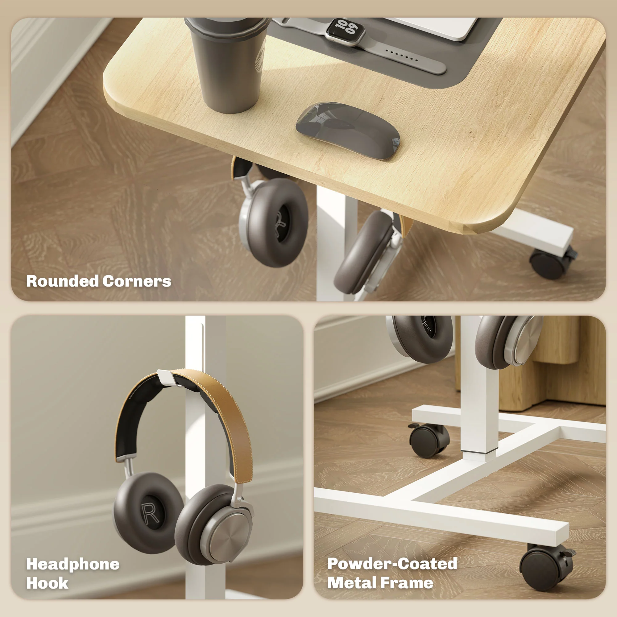 HOMCOM Natural Standing Desk Mobile Overbed Table W/ Wheels For Home Office - Image 7