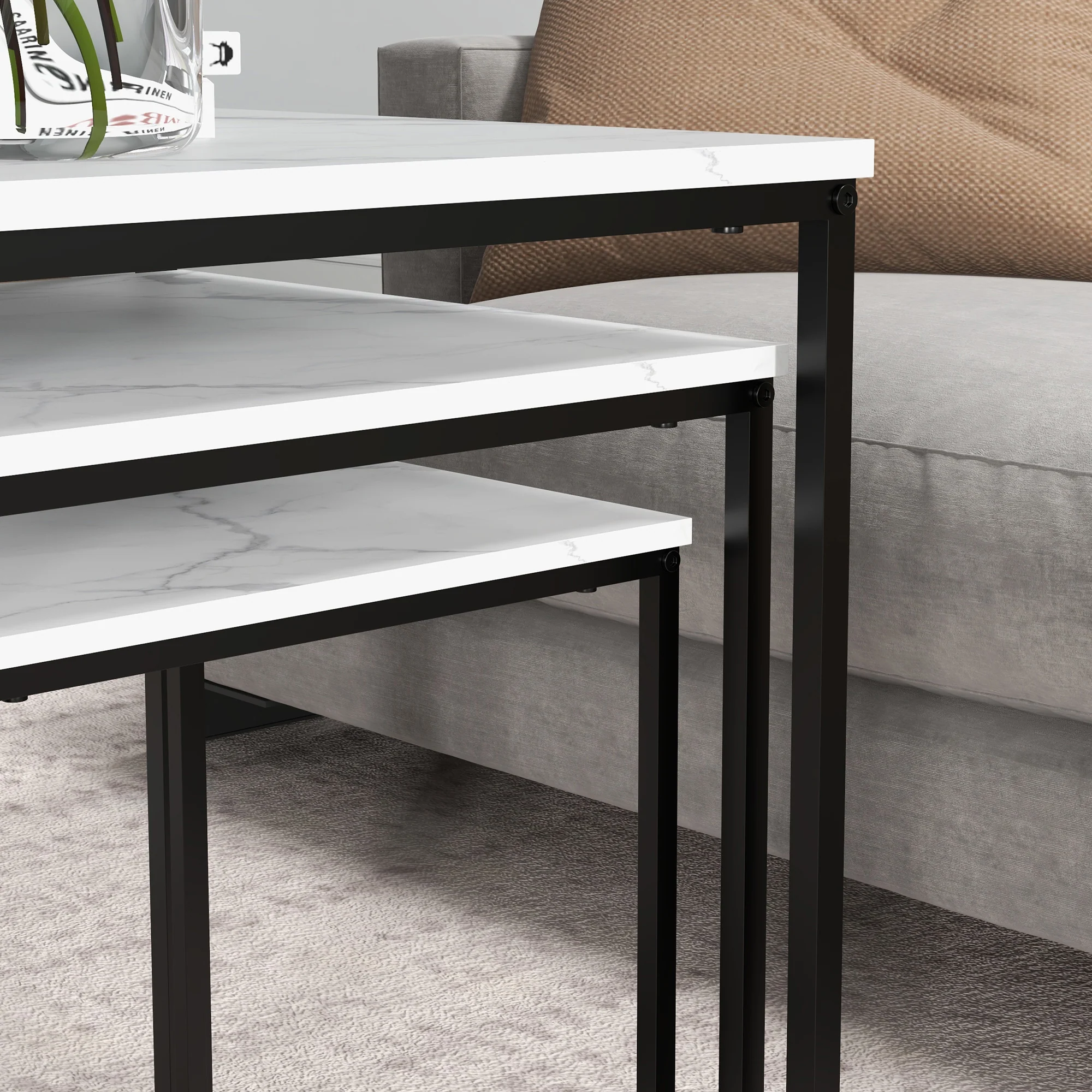 HOMCOM Nesting Coffee Tables Set Of 3 Stacking Sofa Side Tables White - Image 9