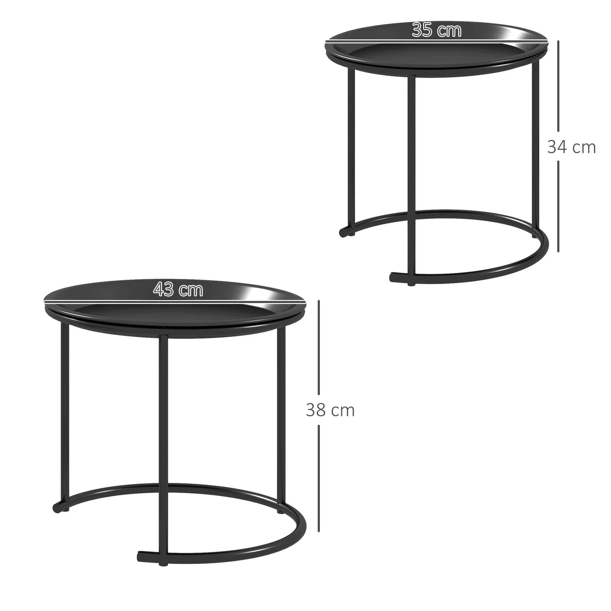 HOMCOM Nesting Tables Set Of 2, End Table With Removable Tabletop Tray Black - Image 5