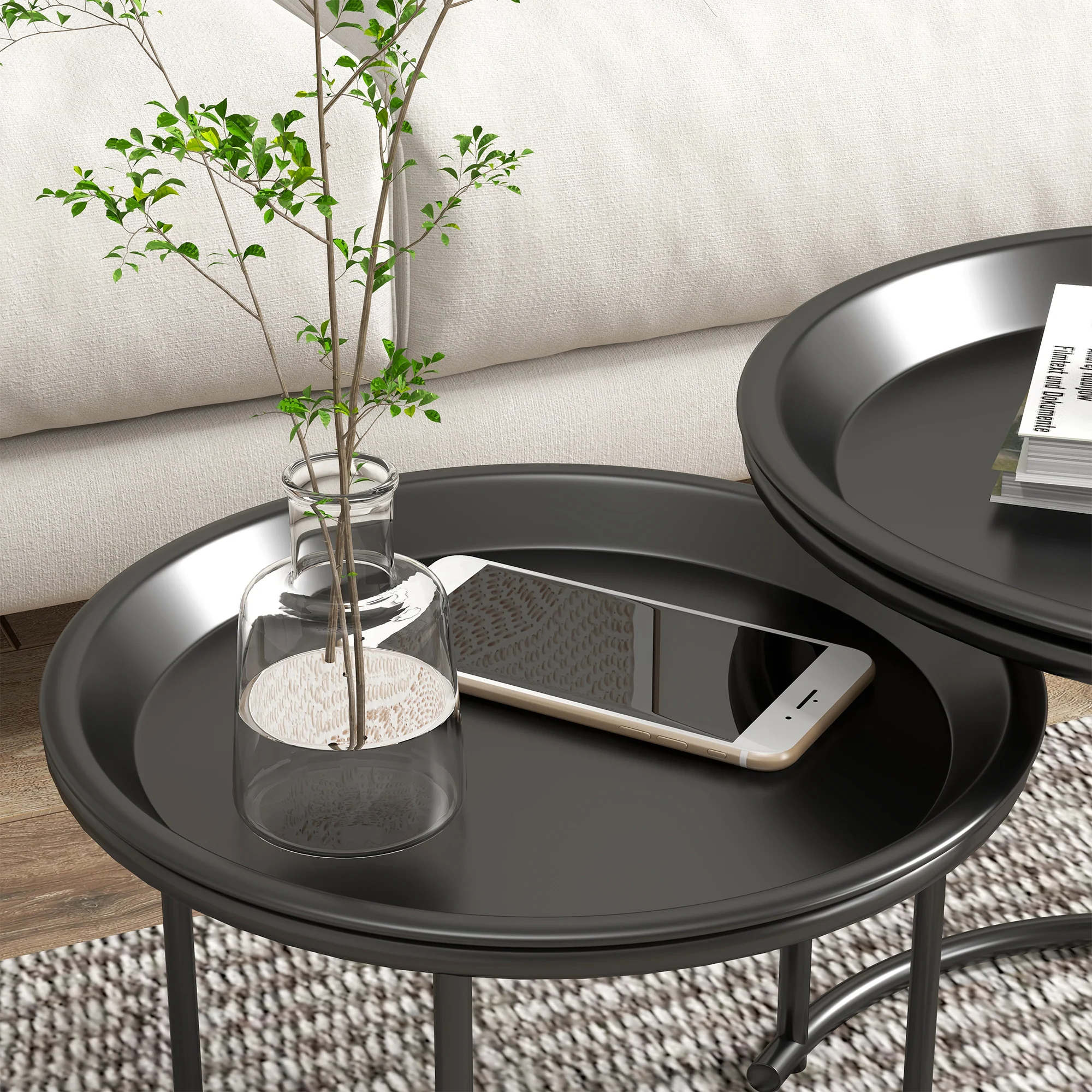 HOMCOM Nesting Tables Set Of 2, End Table With Removable Tabletop Tray Black - Image 8