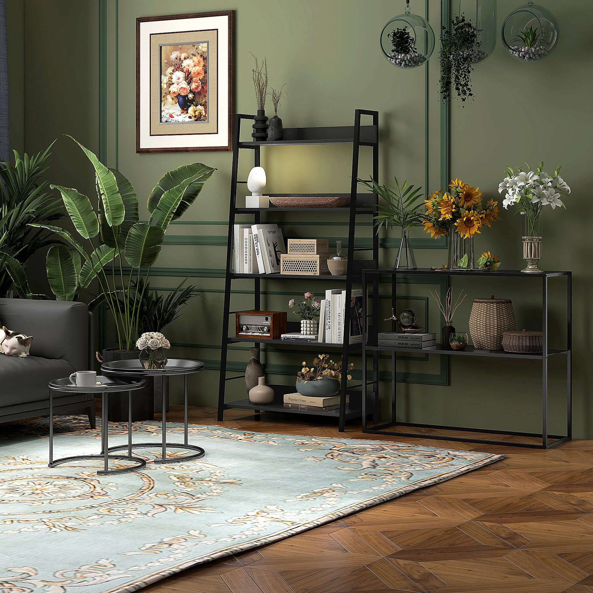 HOMCOM Nesting Tables Set Of 2, End Table With Removable Tabletop Tray Black - Image 9