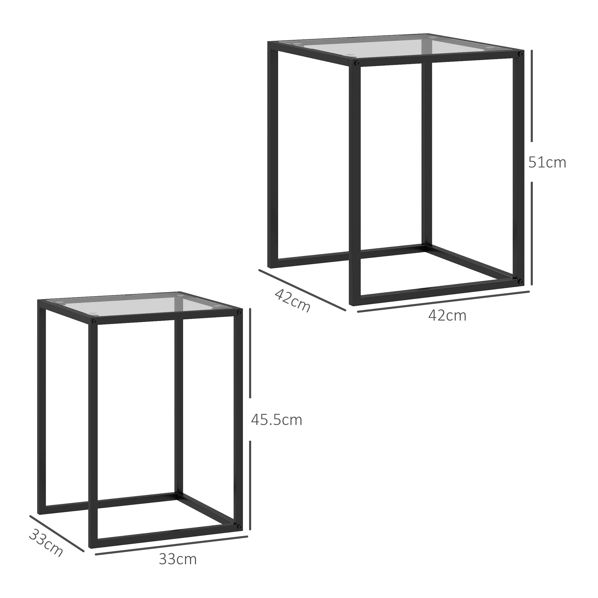 HOMCOM Nesting Tables Set of 2, End Table with Tempered Glass Top, Black - Image 5