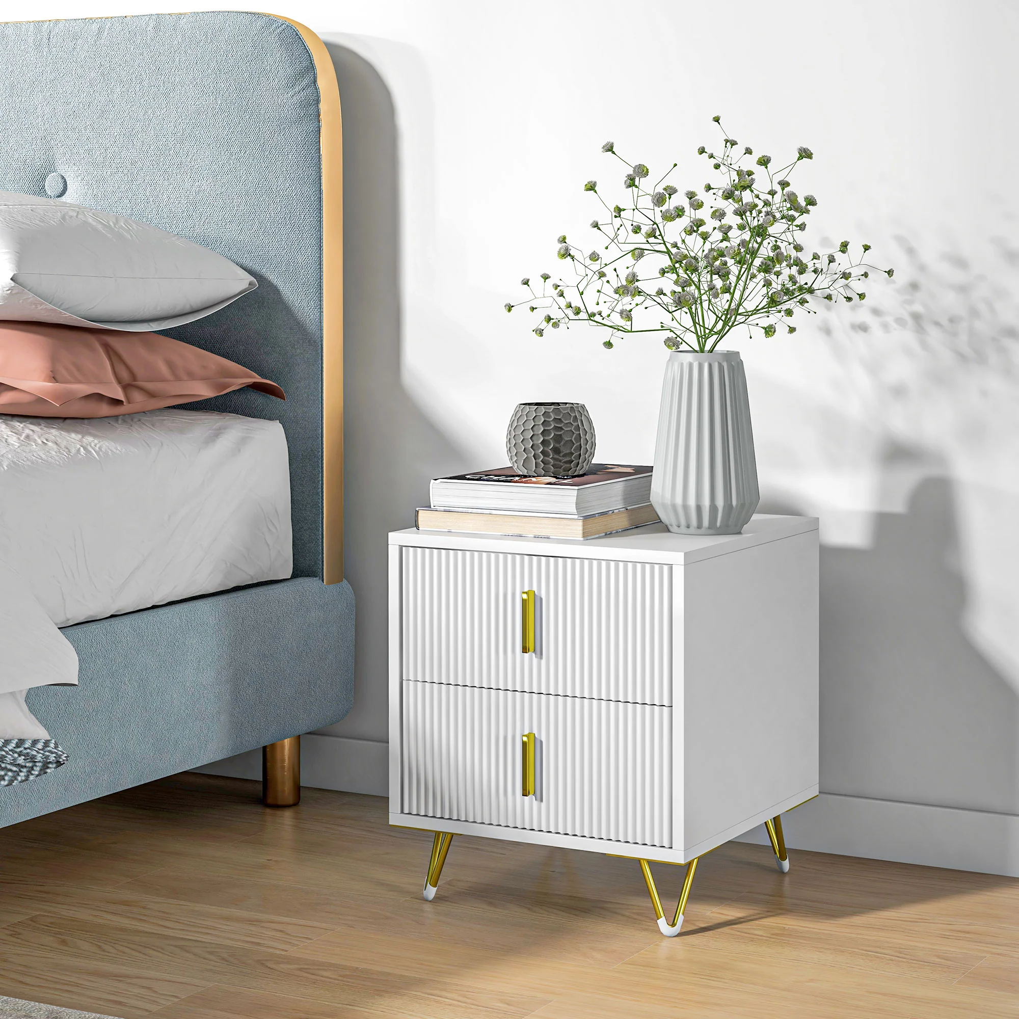 HOMCOM Nightstand with 2 Drawers, Side End Table for Living Room, Bedroom - Image 2