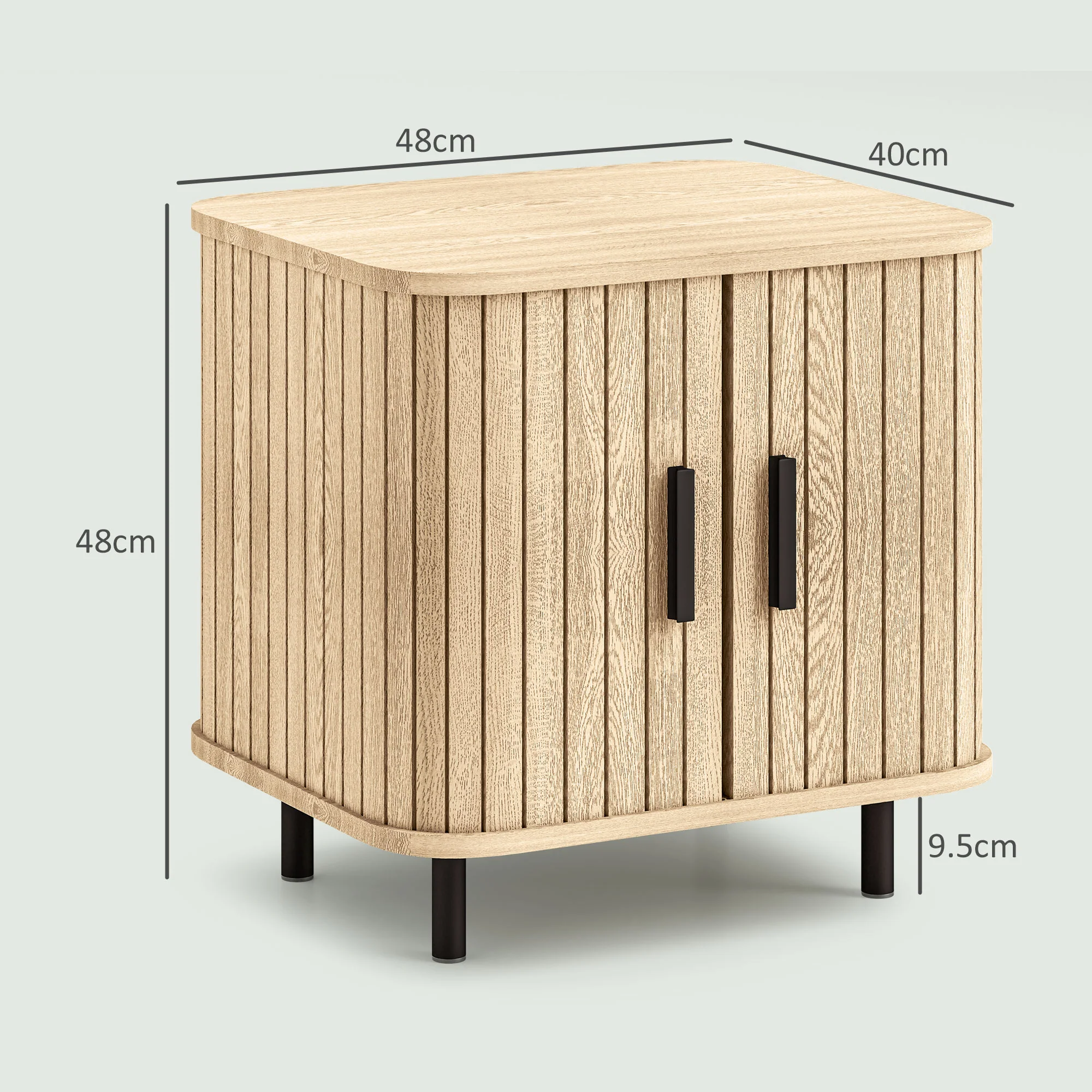 HOMCOM Nightstand With Sliding Doors And Metal Legs For Bedroom Oak Tone - Image 5