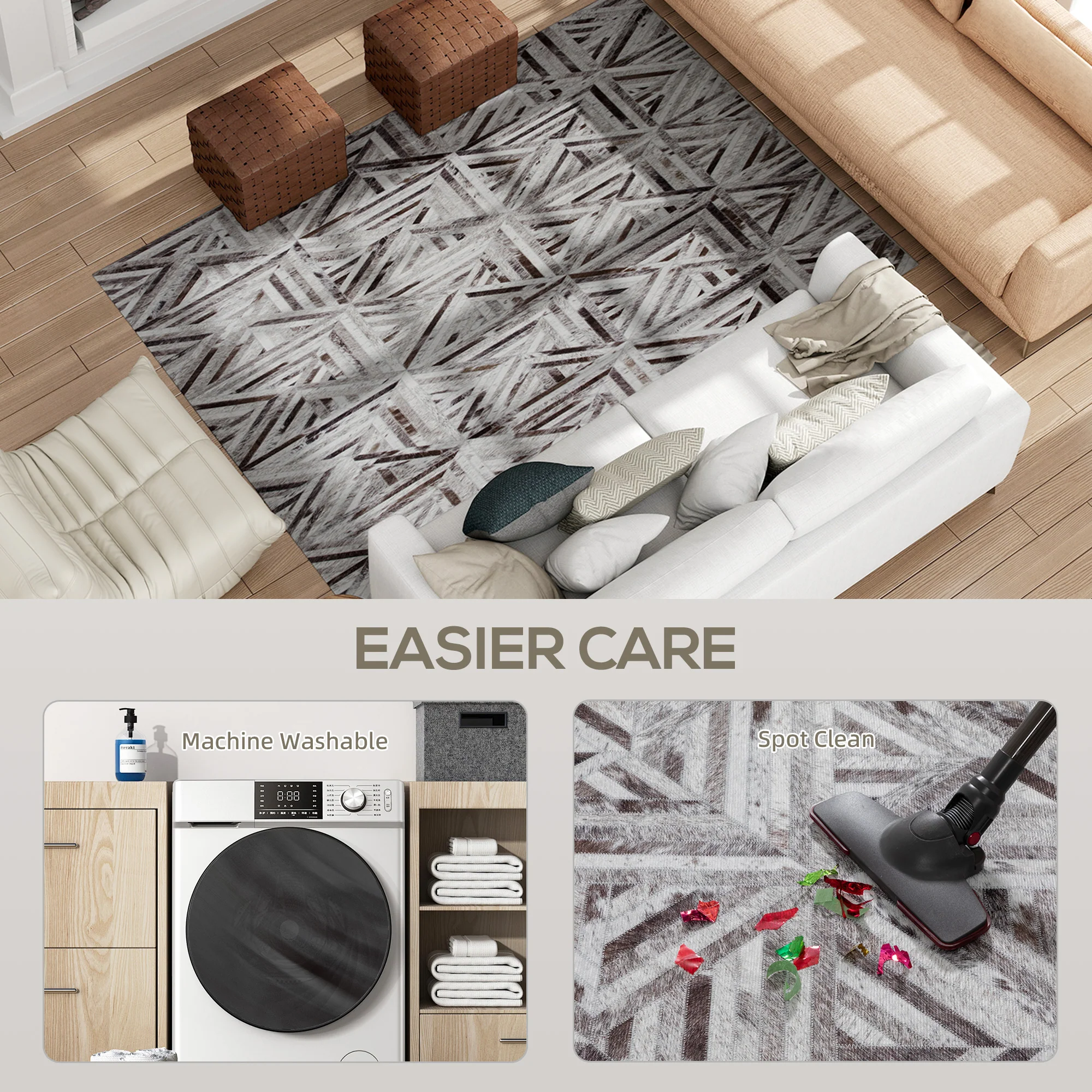 HOMCOM Non-Slip Washable Rug, Chenille Floor Carpet For Living Room, - Image 14
