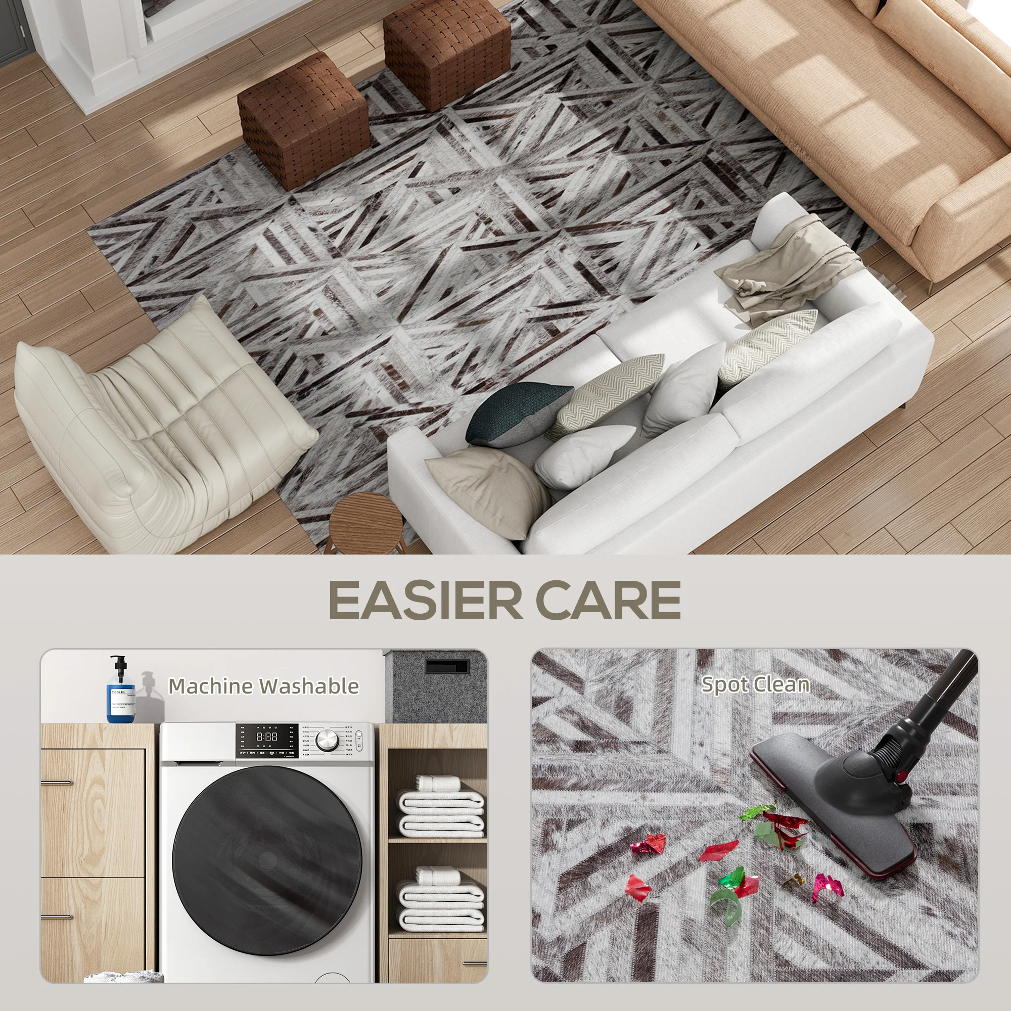 HOMCOM Non-Slip Washable Rug, Chenille Floor Carpet For Living Room, - Image 23