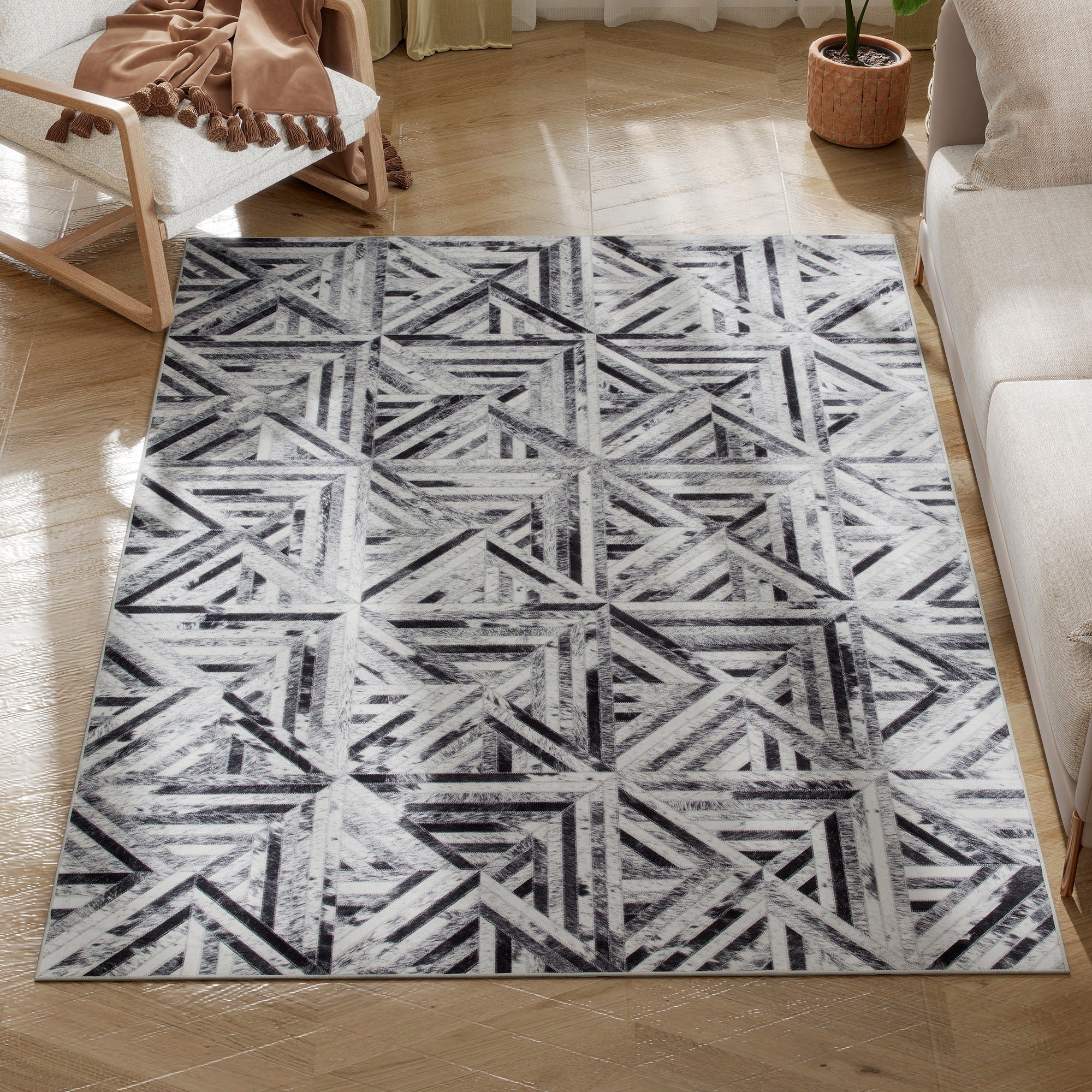 HOMCOM Non-Slip Washable Rug, Chenille Floor Carpet For Living Room,