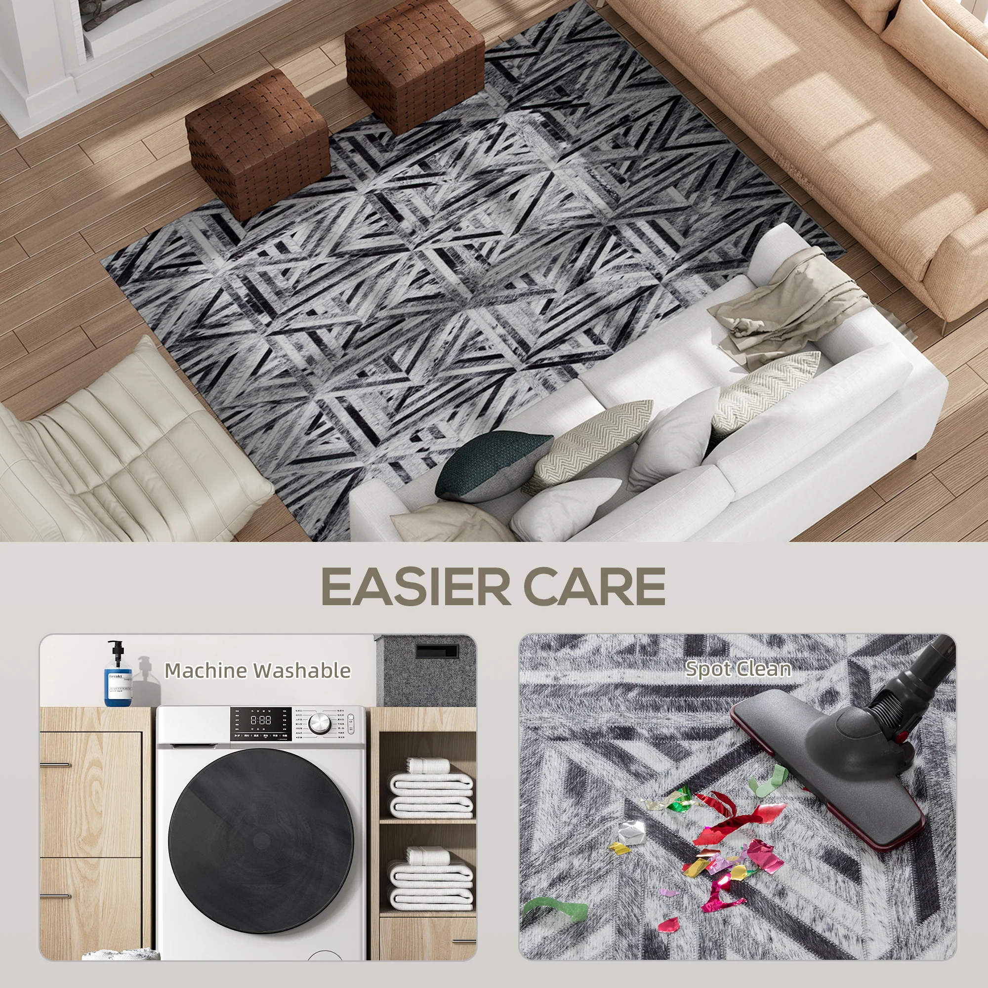HOMCOM Non-Slip Washable Rug, Chenille Floor Carpet For Living Room, - Image 14