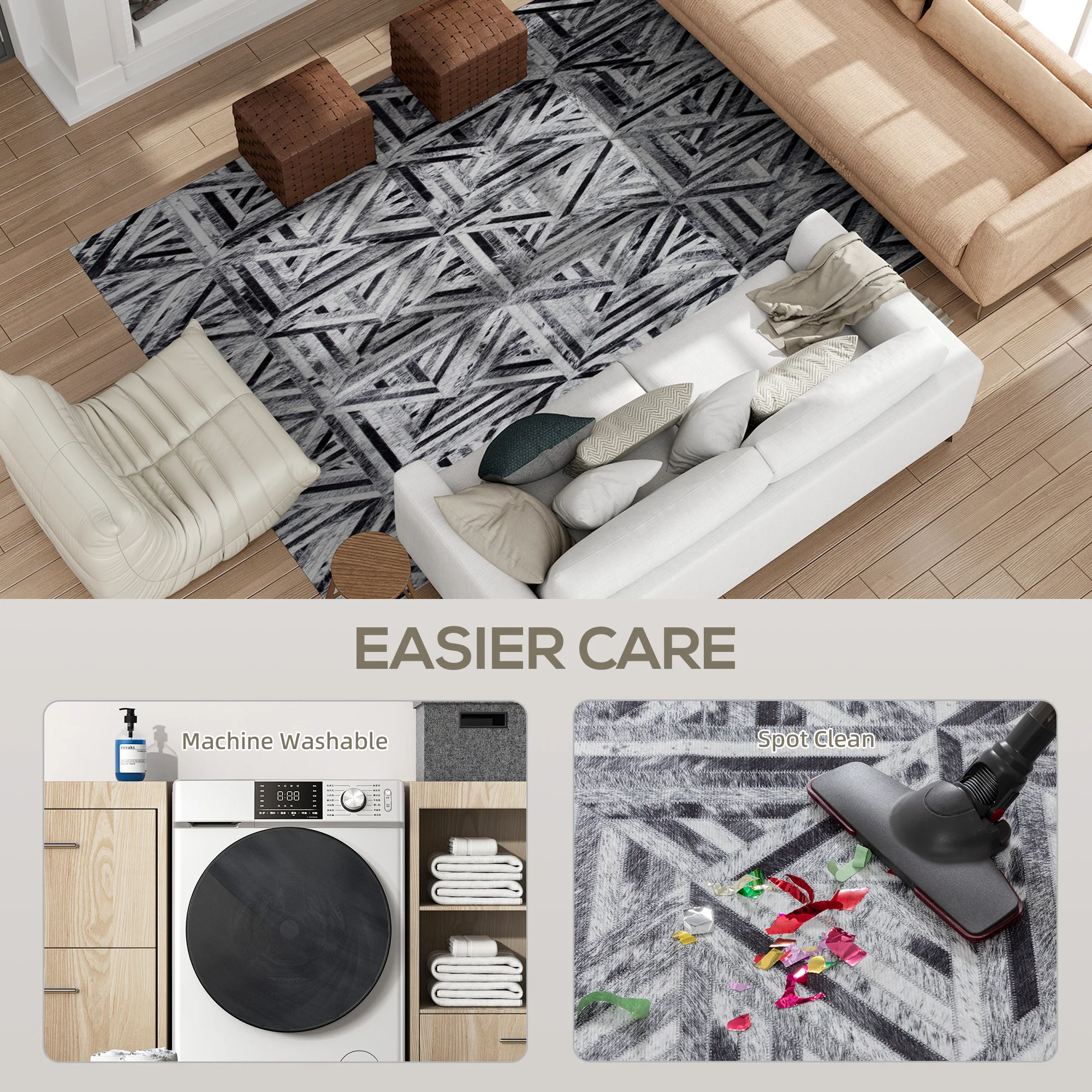 HOMCOM Non-Slip Washable Rug, Chenille Floor Carpet For Living Room, - Image 23