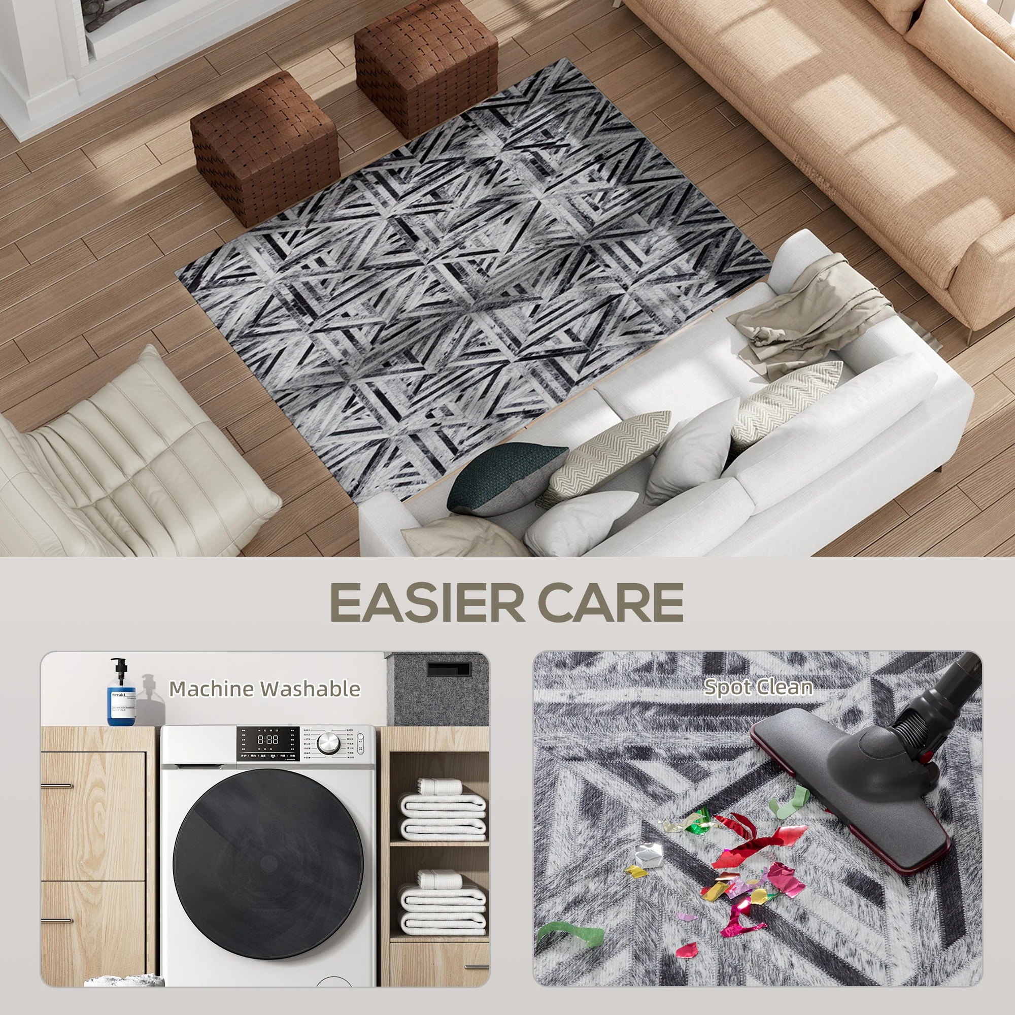 HOMCOM Non-Slip Washable Rug, Chenille Floor Carpet For Living Room, - Image 5