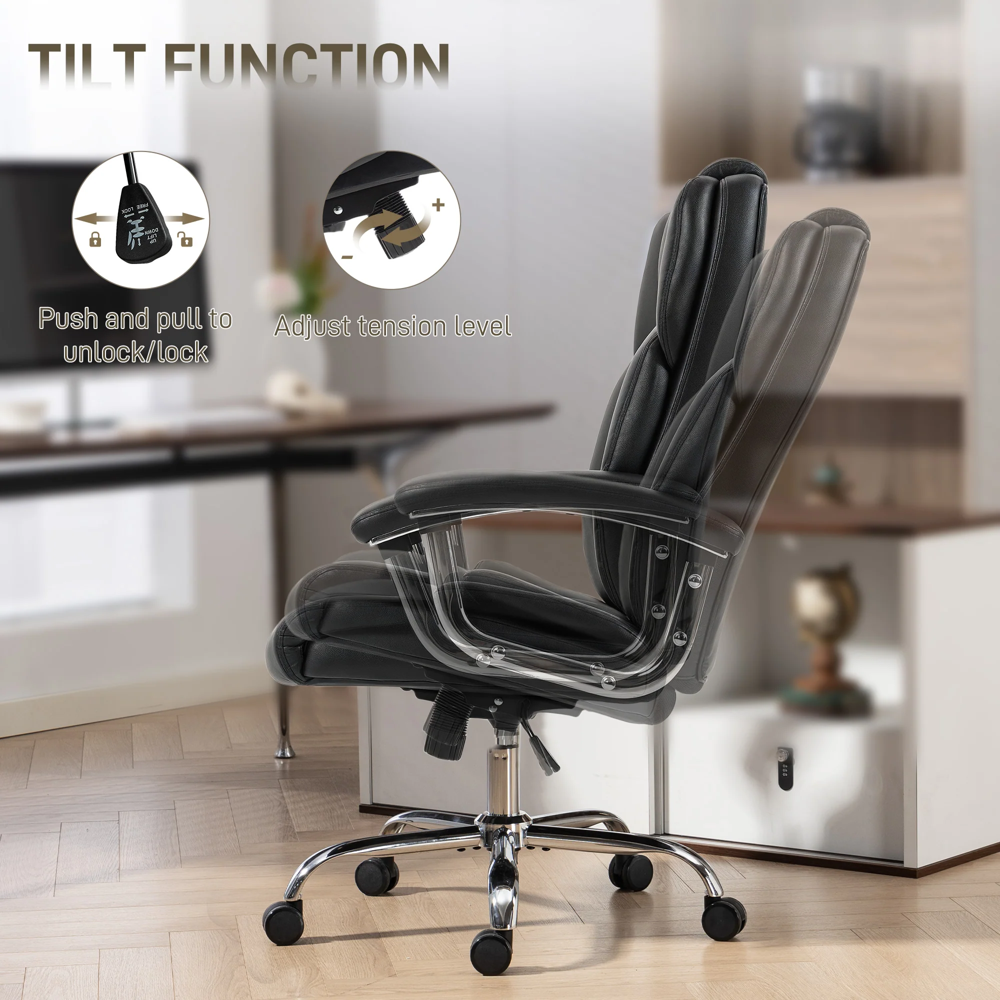 HOMCOM Office Chair 180kg, High Back Desk Chair with Spring Cushion, Black - Image 6