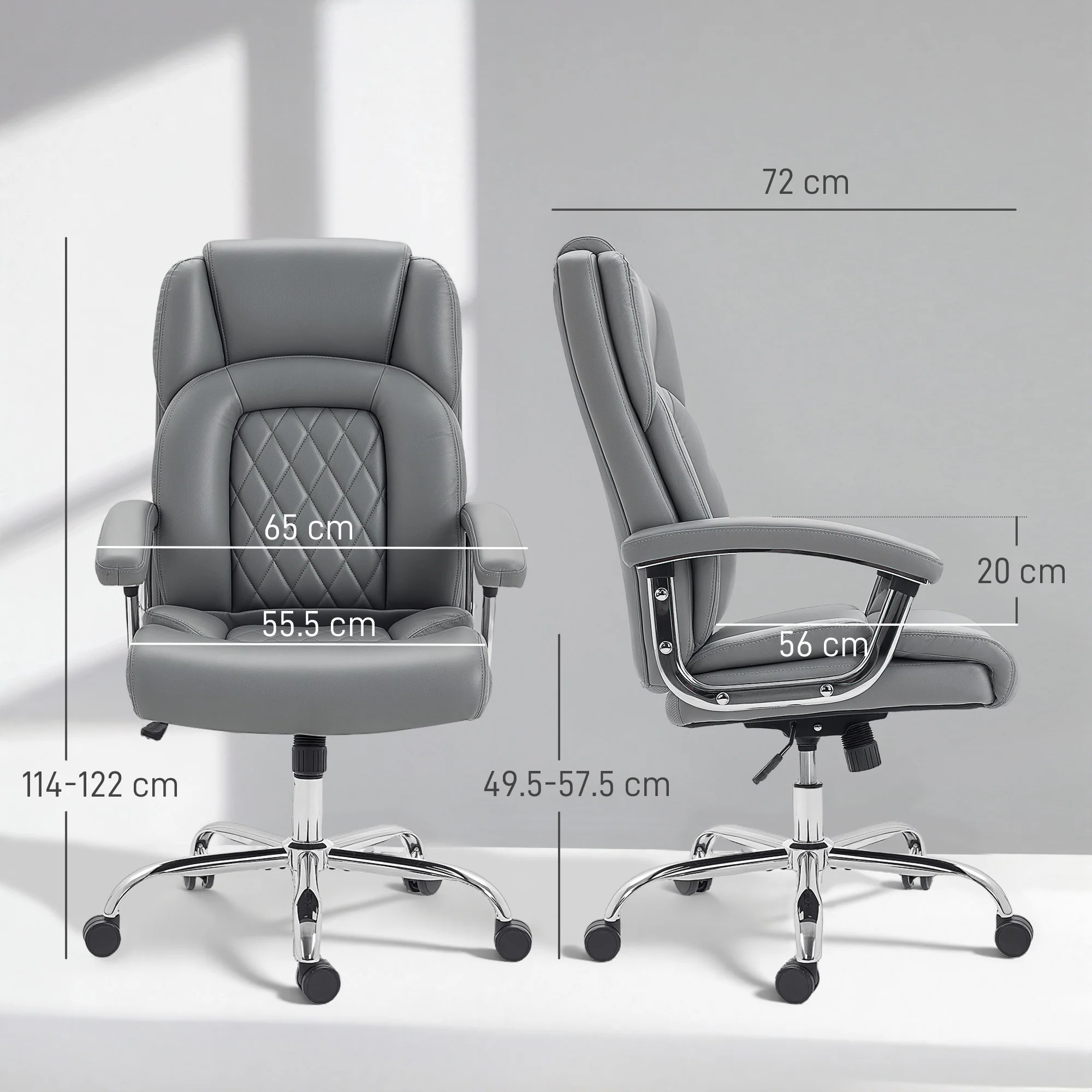 HOMCOM Office Chair 180kg, High Back Desk Chair with Spring Cushion, Grey - Image 5