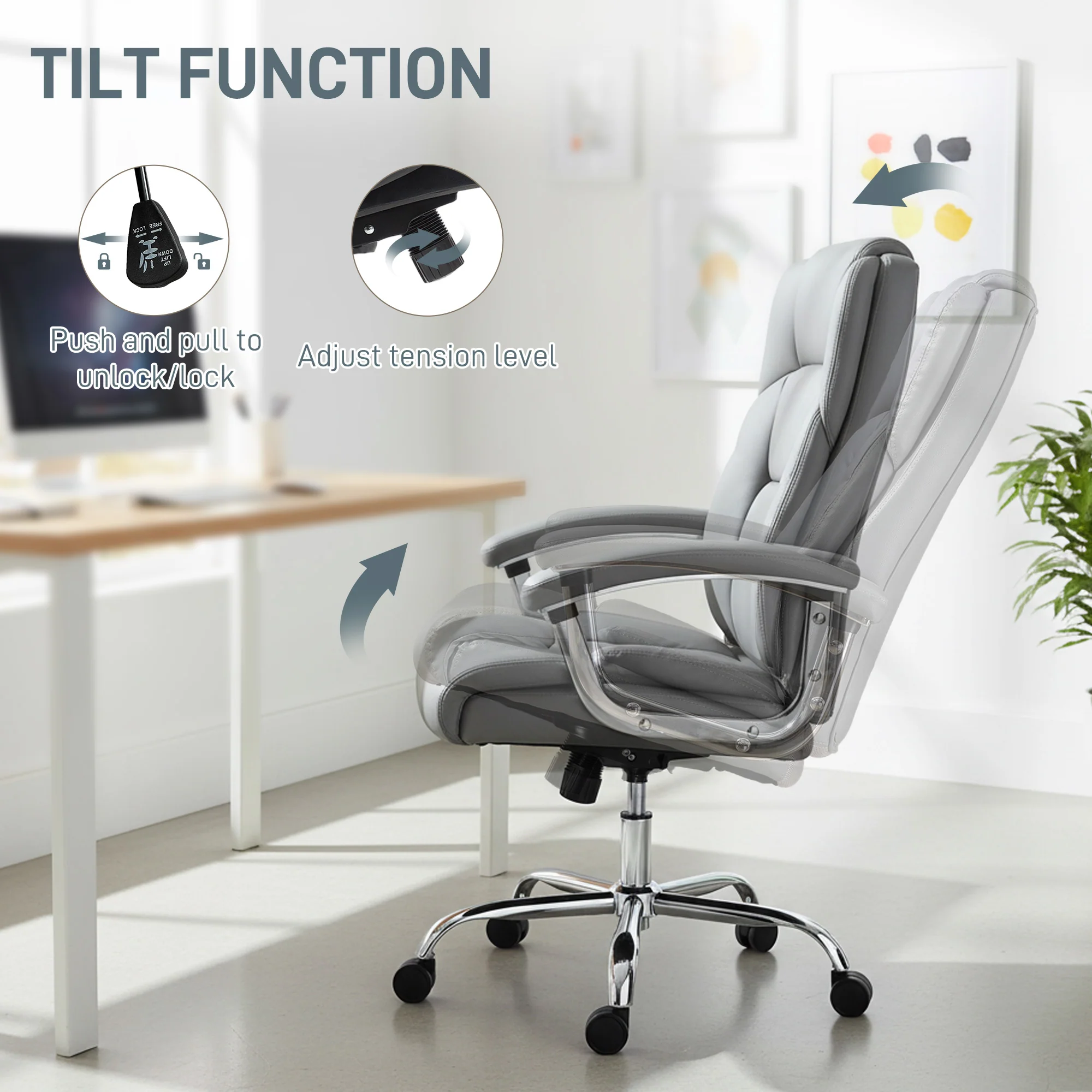 HOMCOM Office Chair 180kg, High Back Desk Chair with Spring Cushion, Grey - Image 7