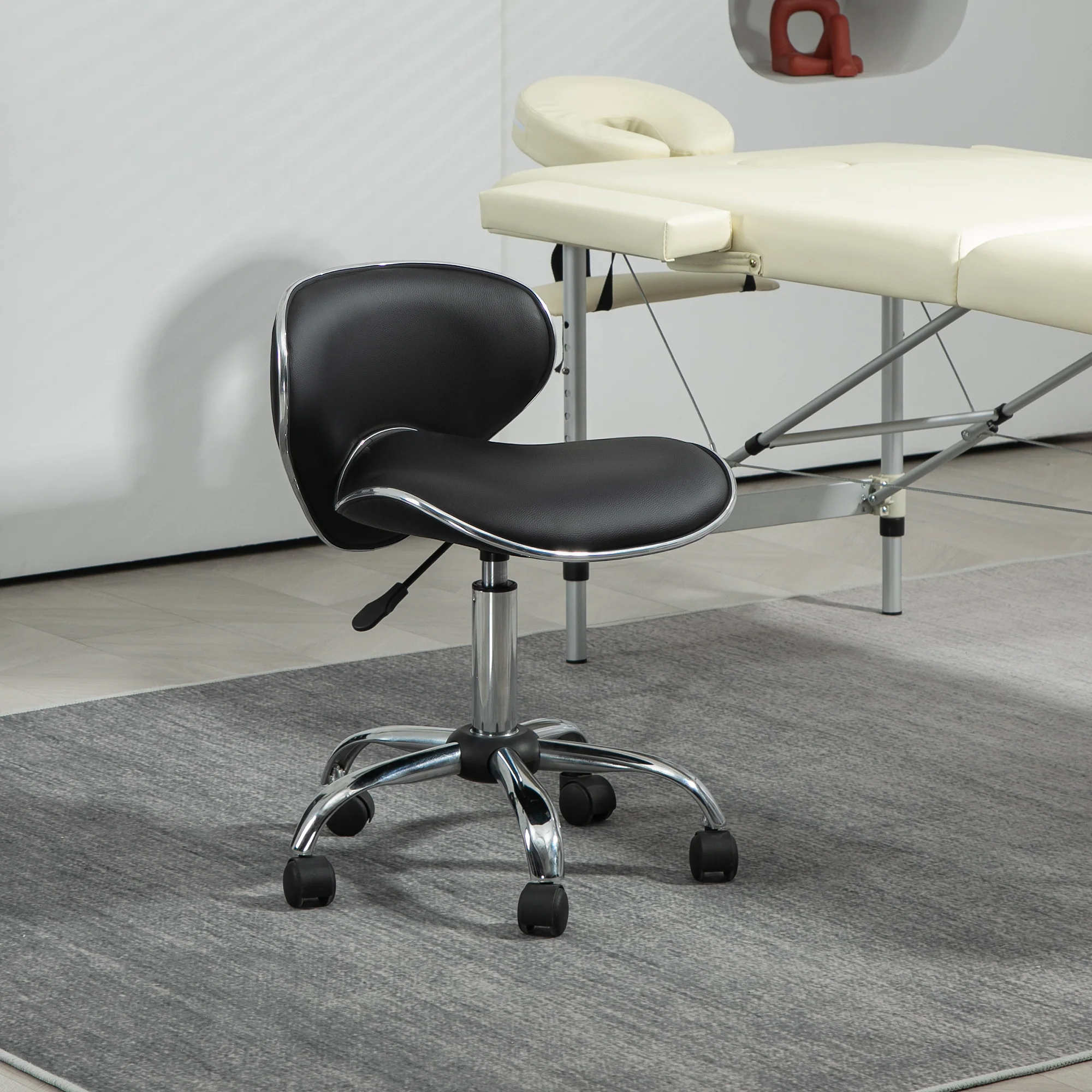 HOMCOM Office Chair Beauty Salon Rolling Technician Stool Chair - Black/Grey/Pink - Image 11