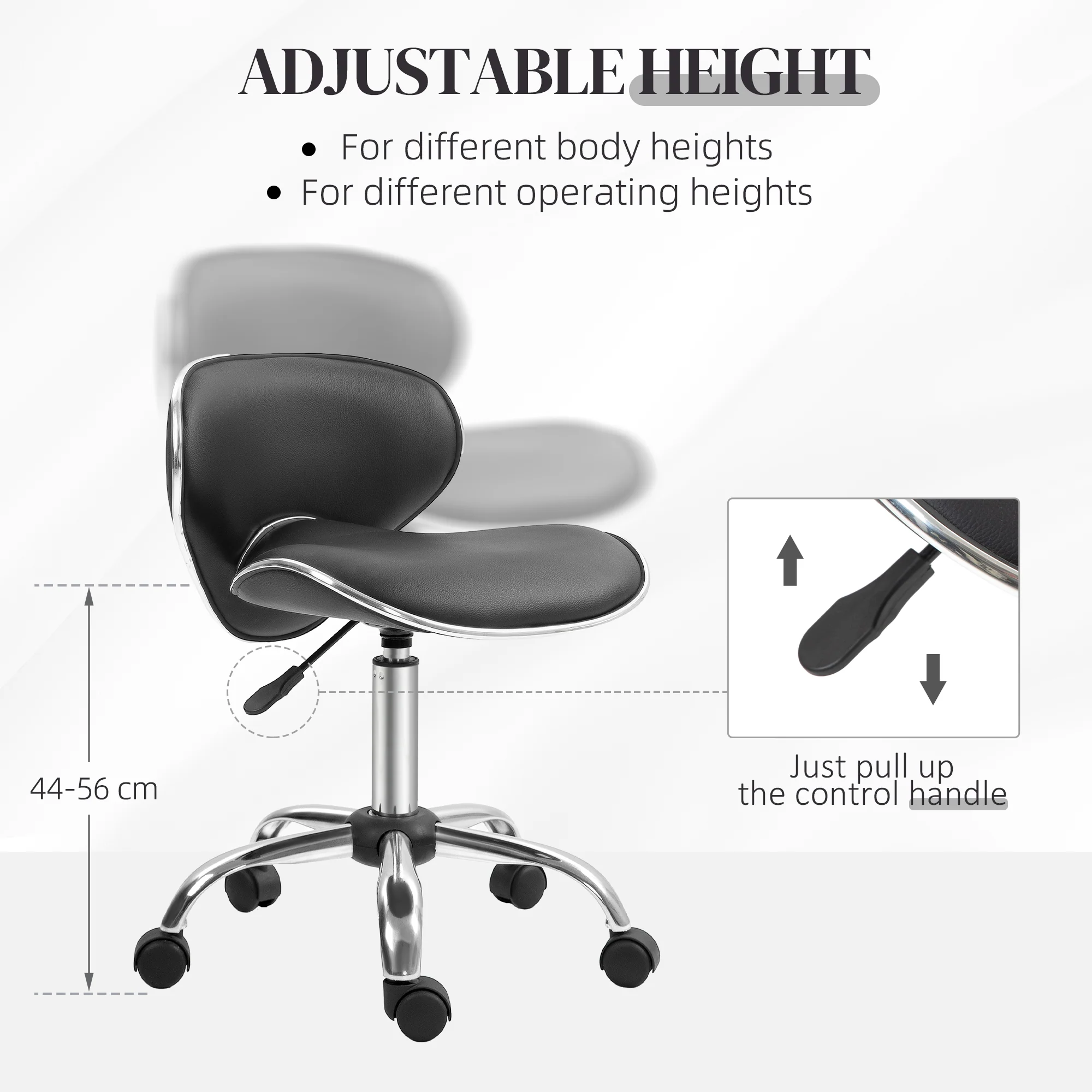 HOMCOM Office Chair Beauty Salon Rolling Technician Stool Chair - Black/Grey/Pink - Image 12