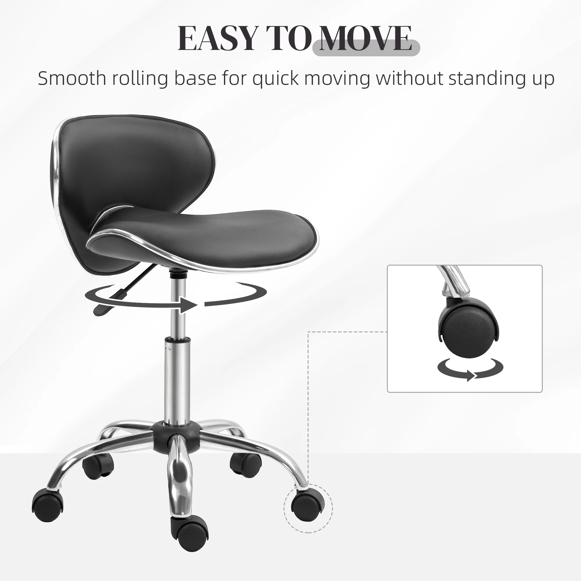 HOMCOM Office Chair Beauty Salon Rolling Technician Stool Chair - Black/Grey/Pink - Image 13