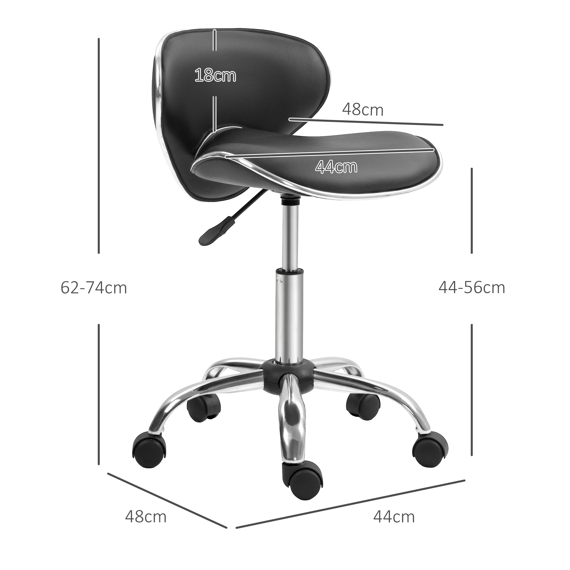 HOMCOM Office Chair Beauty Salon Rolling Technician Stool Chair - Black/Grey/Pink - Image 14