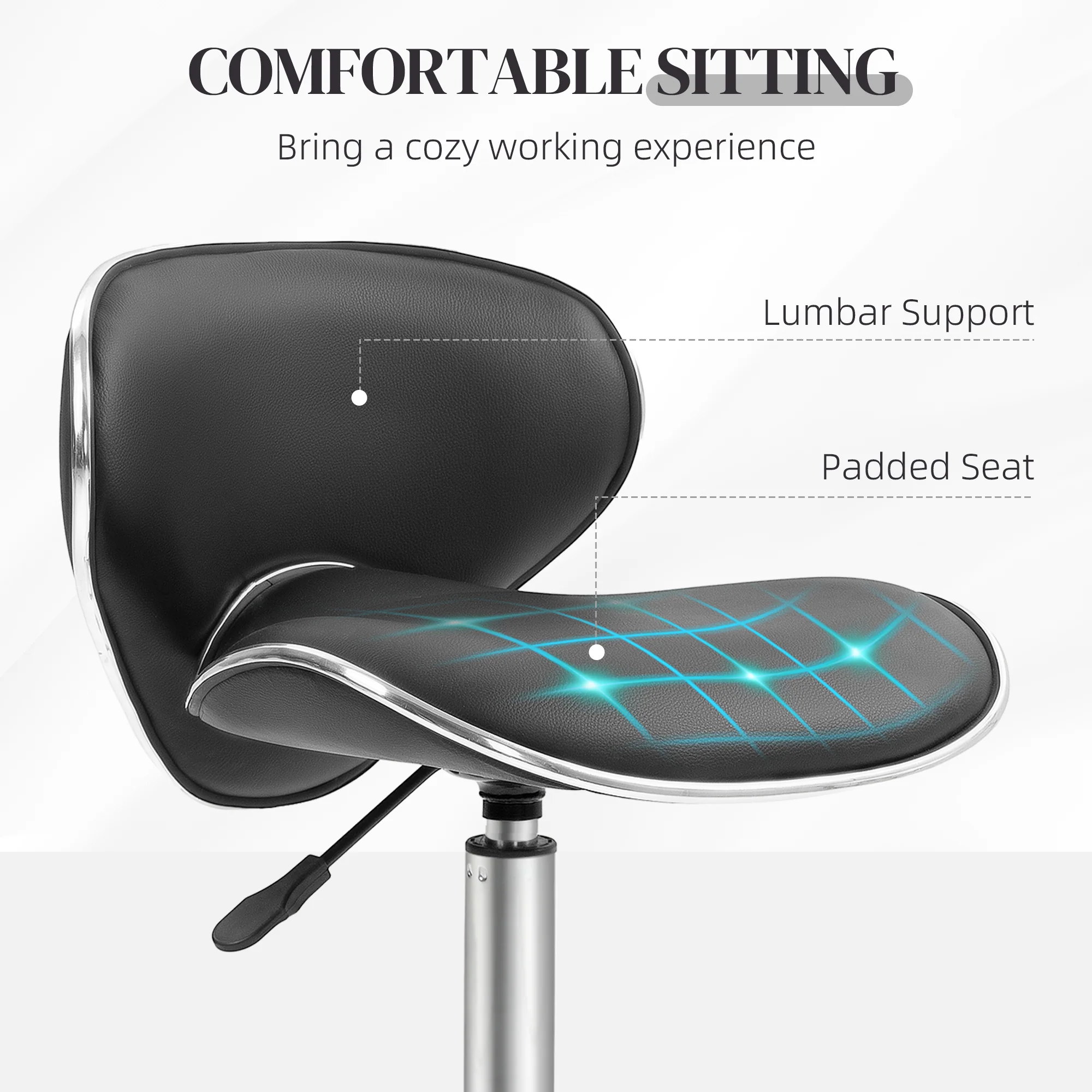 HOMCOM Office Chair Beauty Salon Rolling Technician Stool Chair - Black/Grey/Pink - Image 15