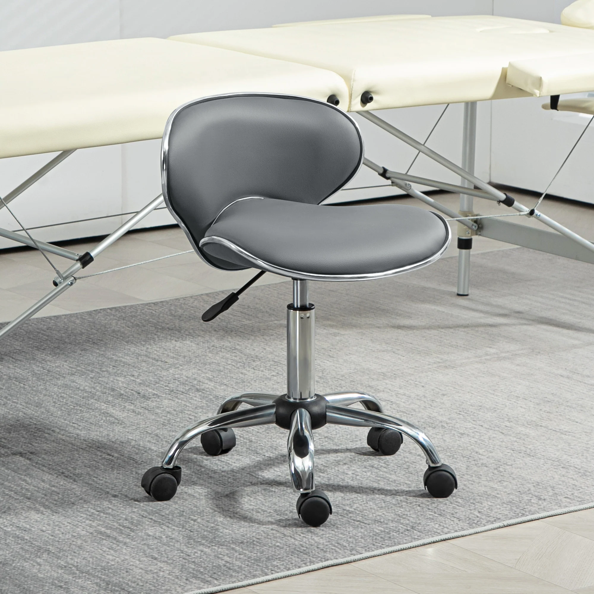 HOMCOM Office Chair Beauty Salon Rolling Technician Stool Chair - Black/Grey/Pink - Image 18