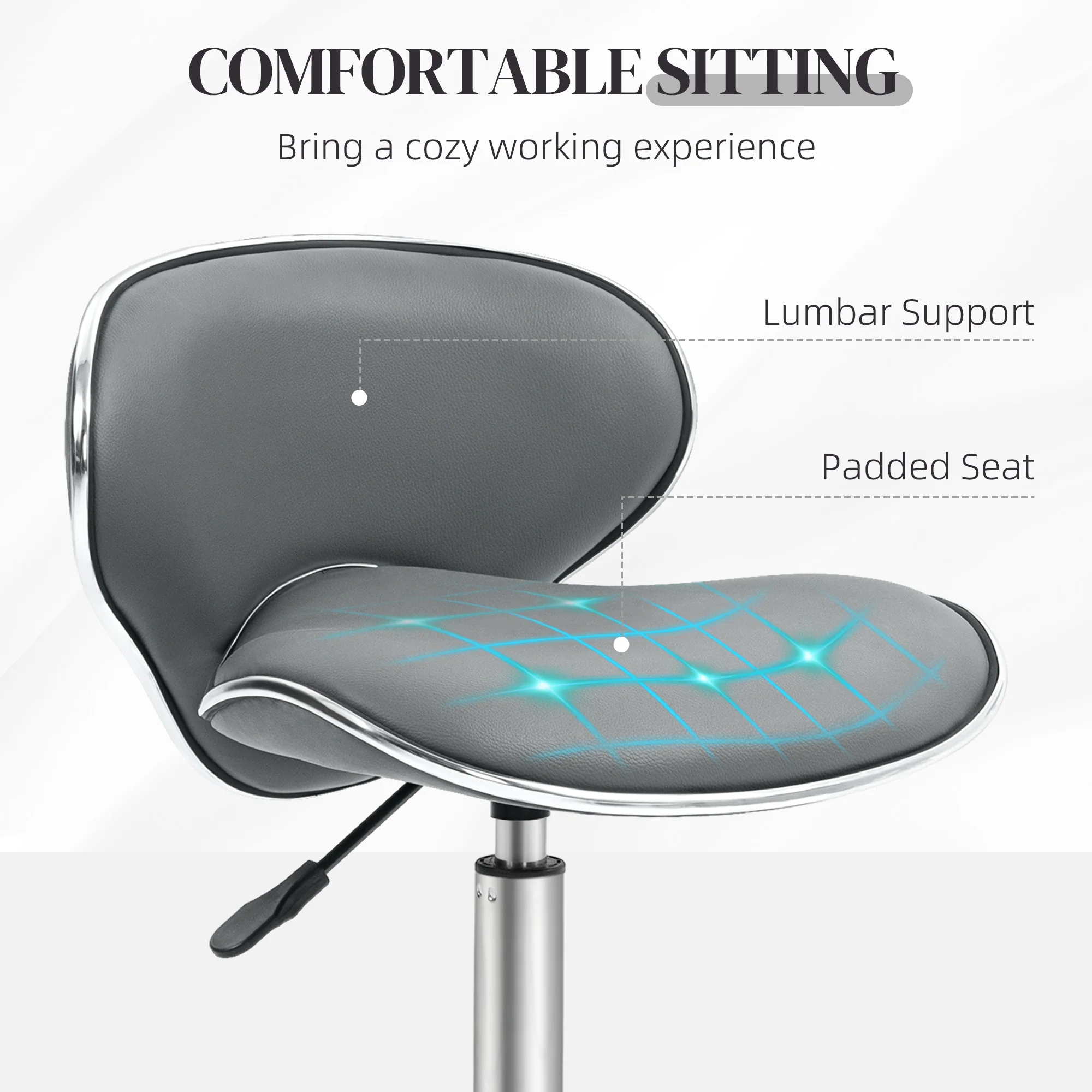 HOMCOM Office Chair Beauty Salon Rolling Technician Stool Chair - Black/Grey/Pink - Image 22