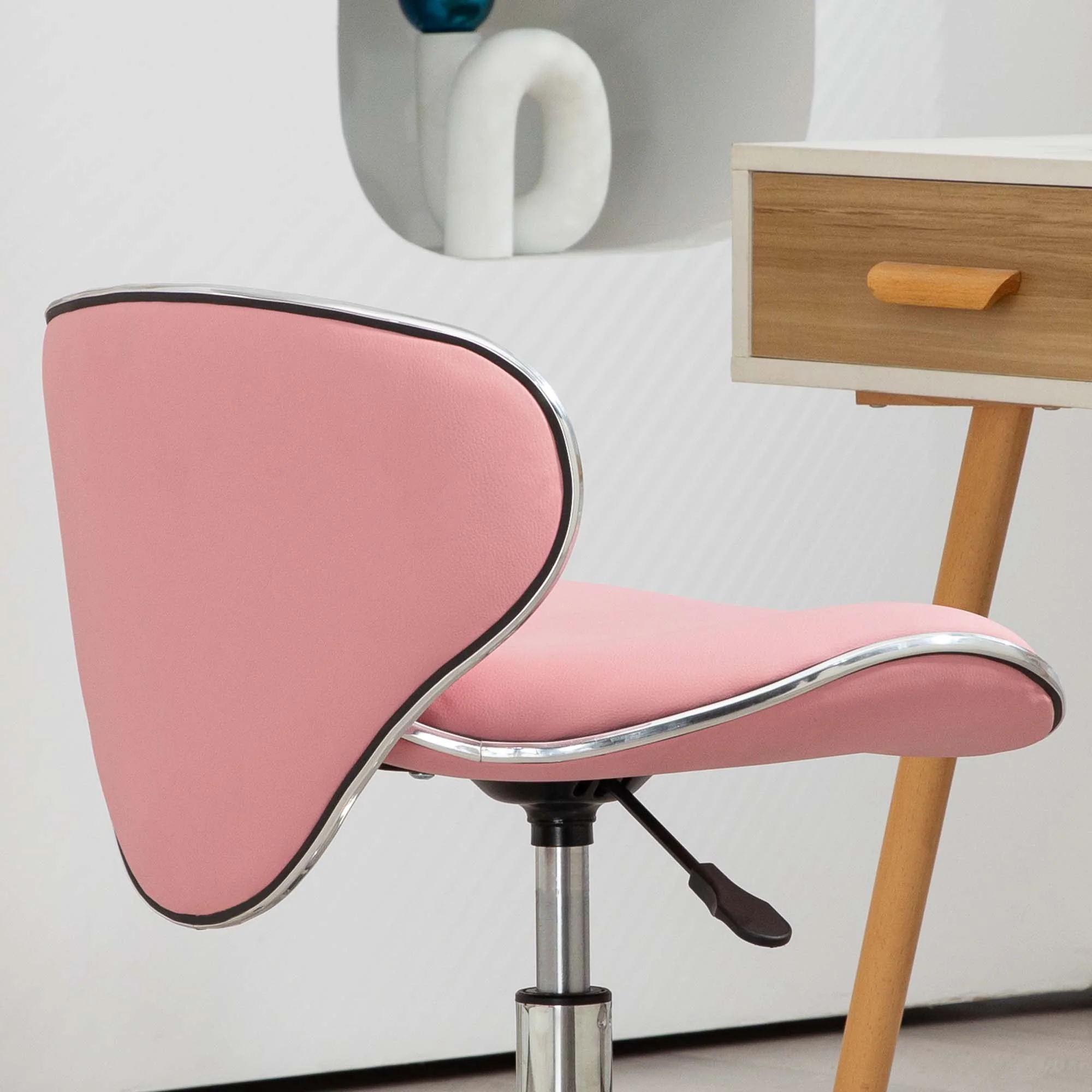 HOMCOM Office Chair Beauty Salon Rolling Technician Stool Chair - Black/Grey/Pink - Image 7