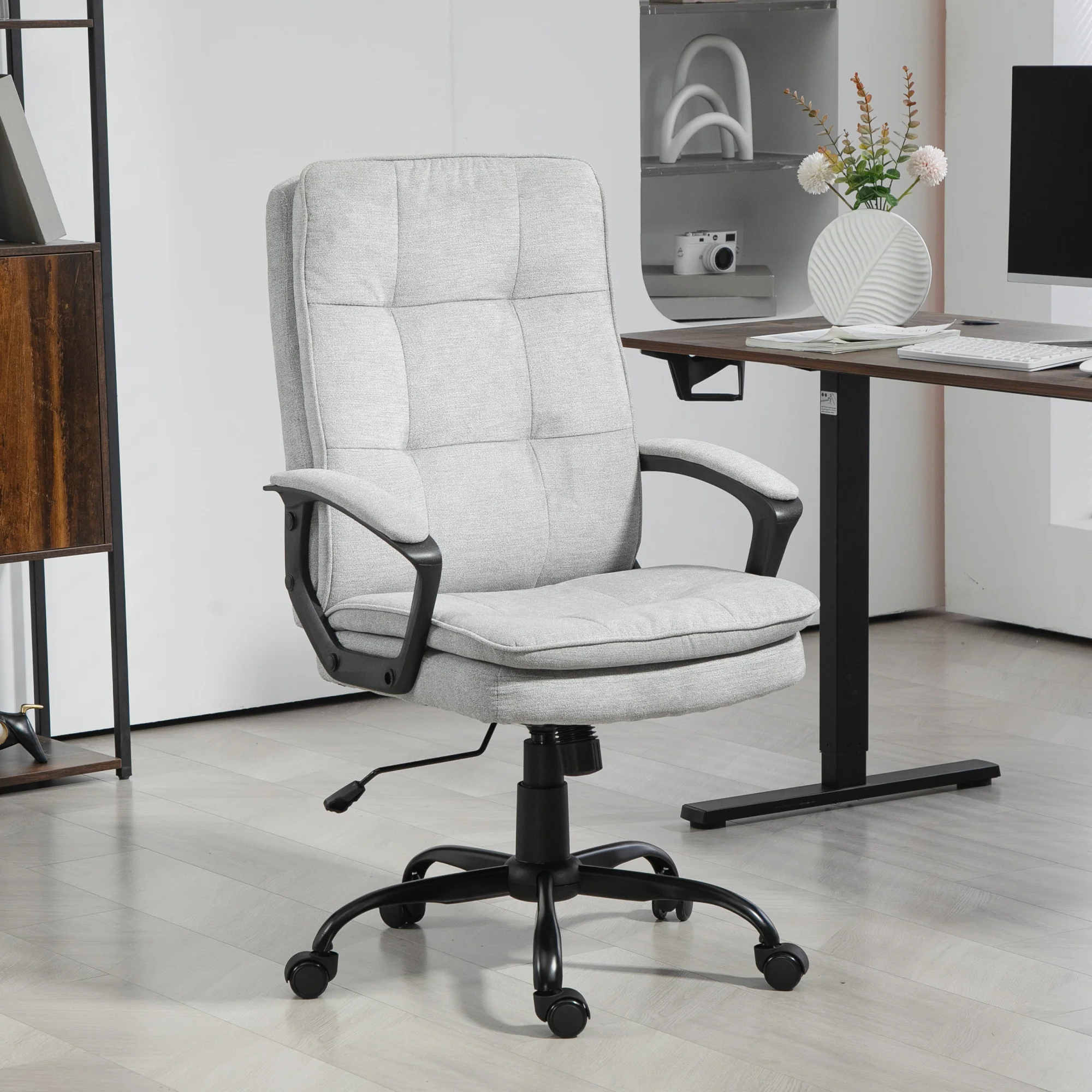 HOMCOM Office Chair, Computer Desk Chair with Dual-Layer Padding, Grey - Image 2