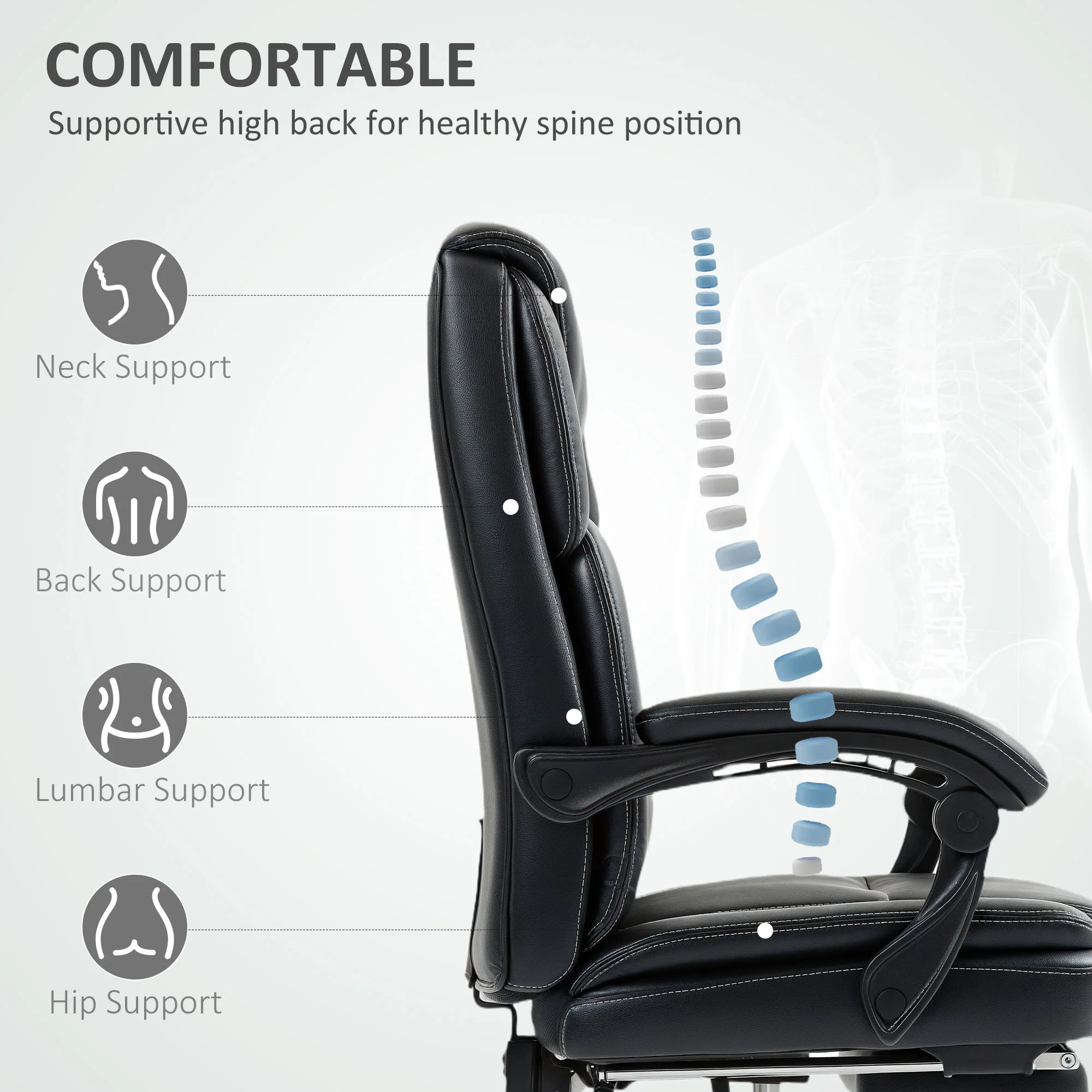 HOMCOM Office Chair, Computer Desk Chair With Spring Cushion, Black - Image 4