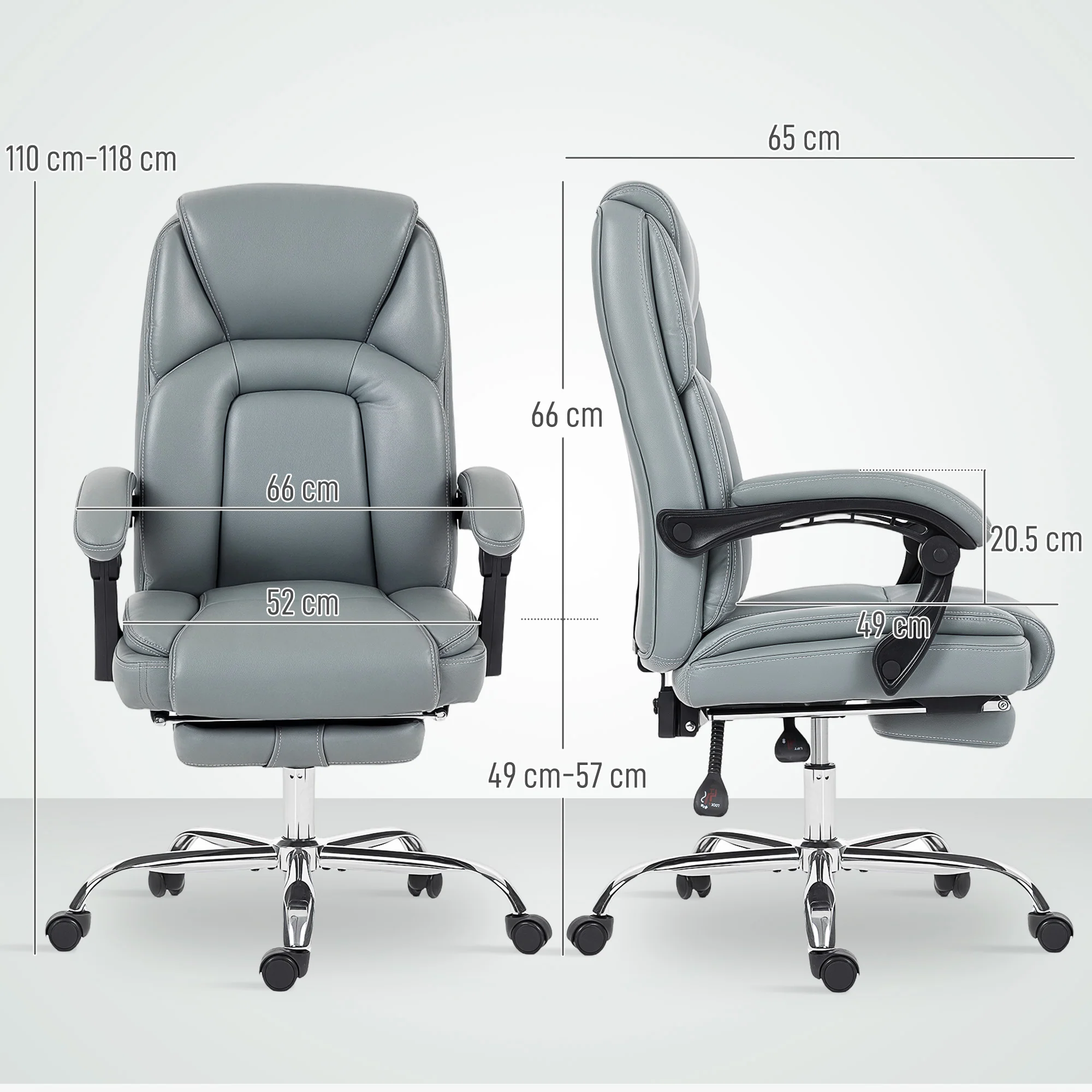 HOMCOM Office Chair, Computer Desk Chair With Spring Cushion, Grey - Image 5
