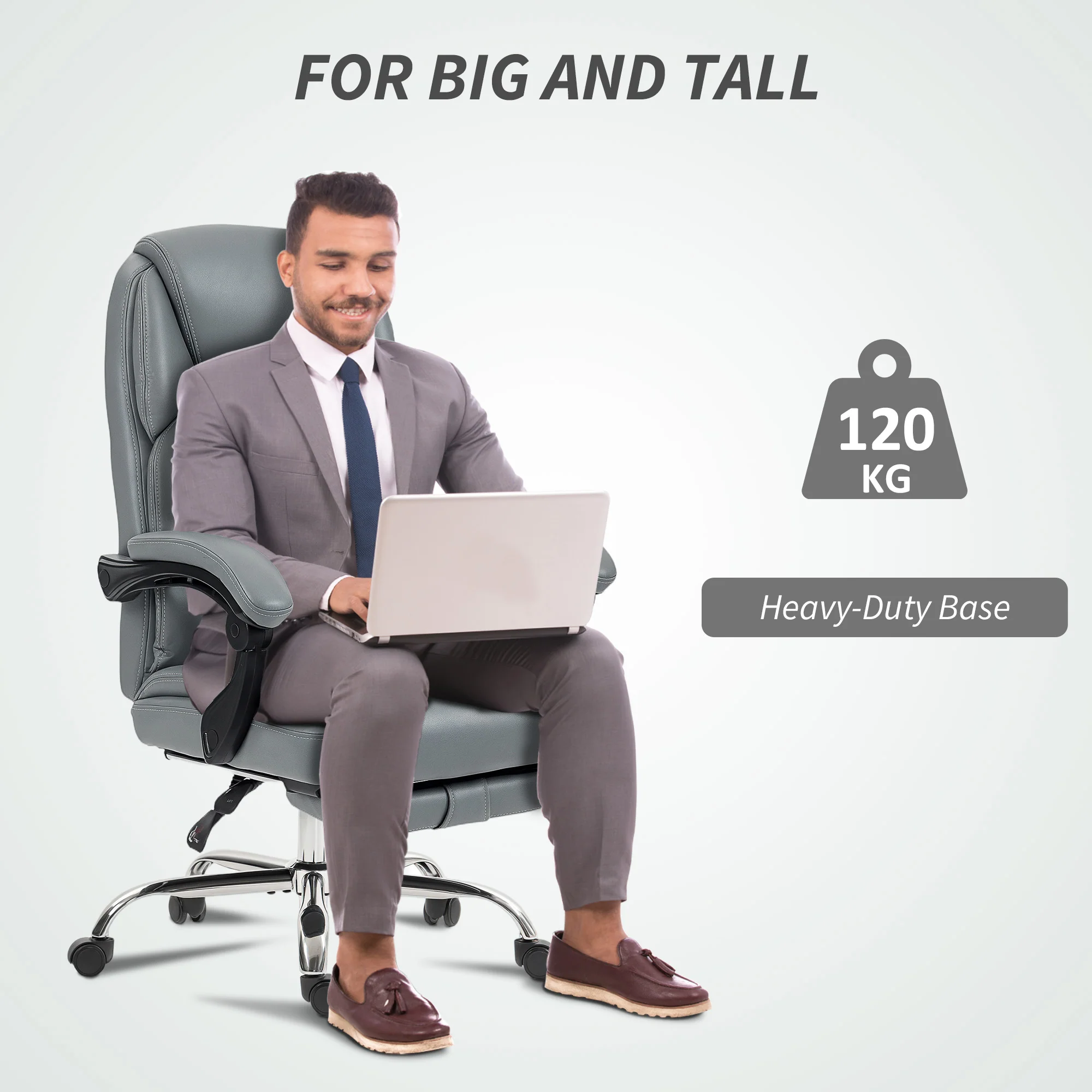 HOMCOM Office Chair, Computer Desk Chair With Spring Cushion, Grey - Image 6