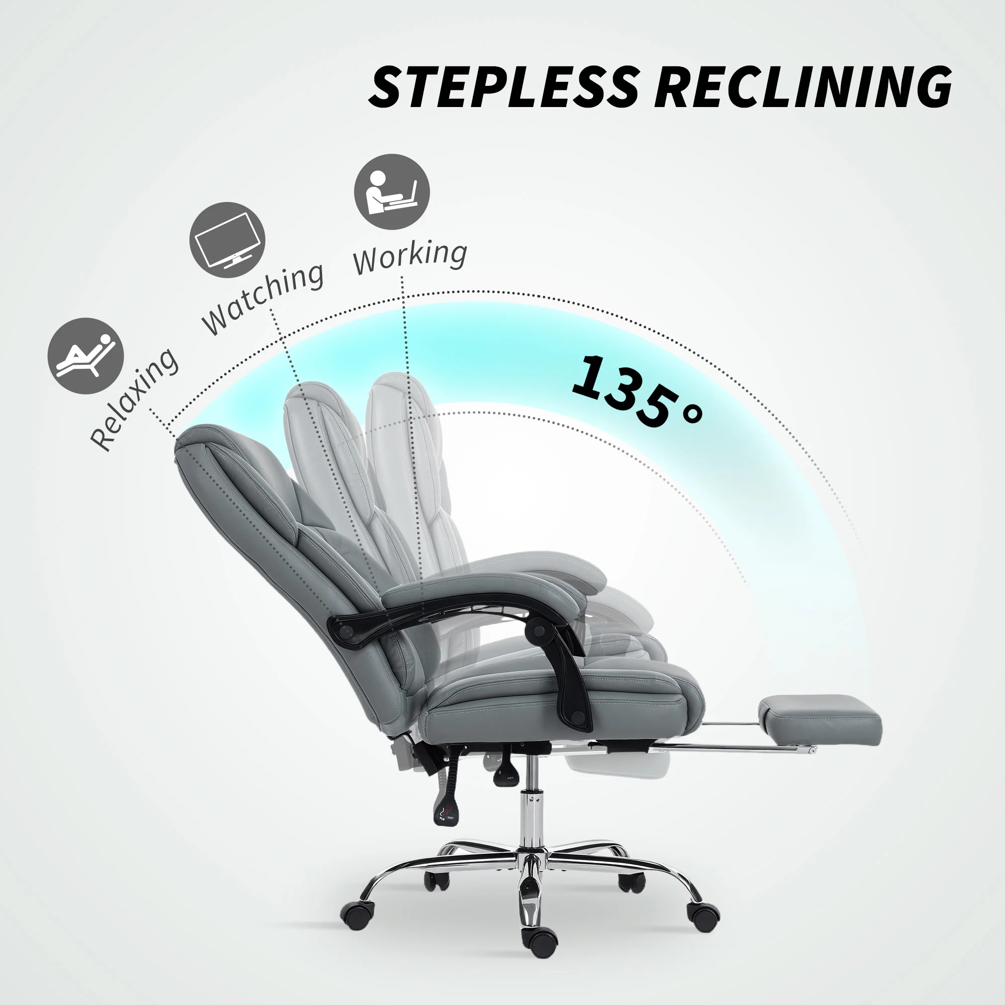 HOMCOM Office Chair, Computer Desk Chair With Spring Cushion, Grey - Image 7