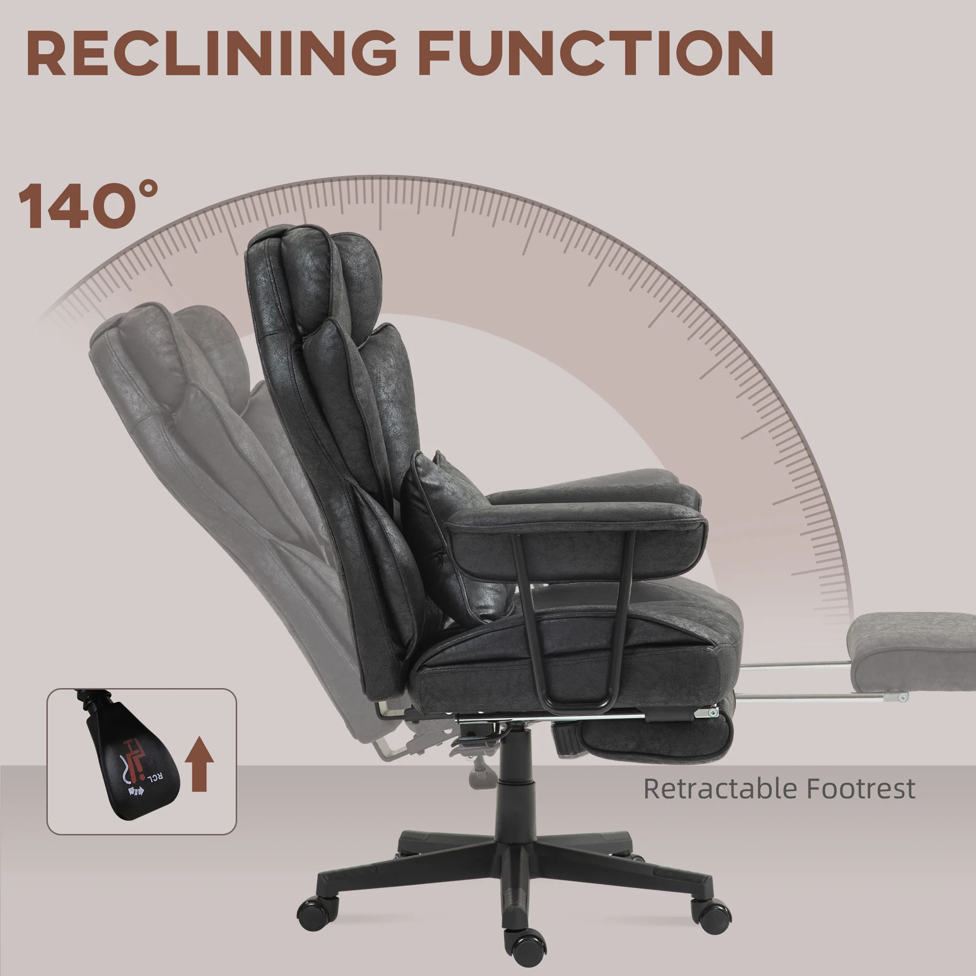 HOMCOM Office Chair, Ergonomic Desk Chair With Foot Rest - Grey/Black - Image 6