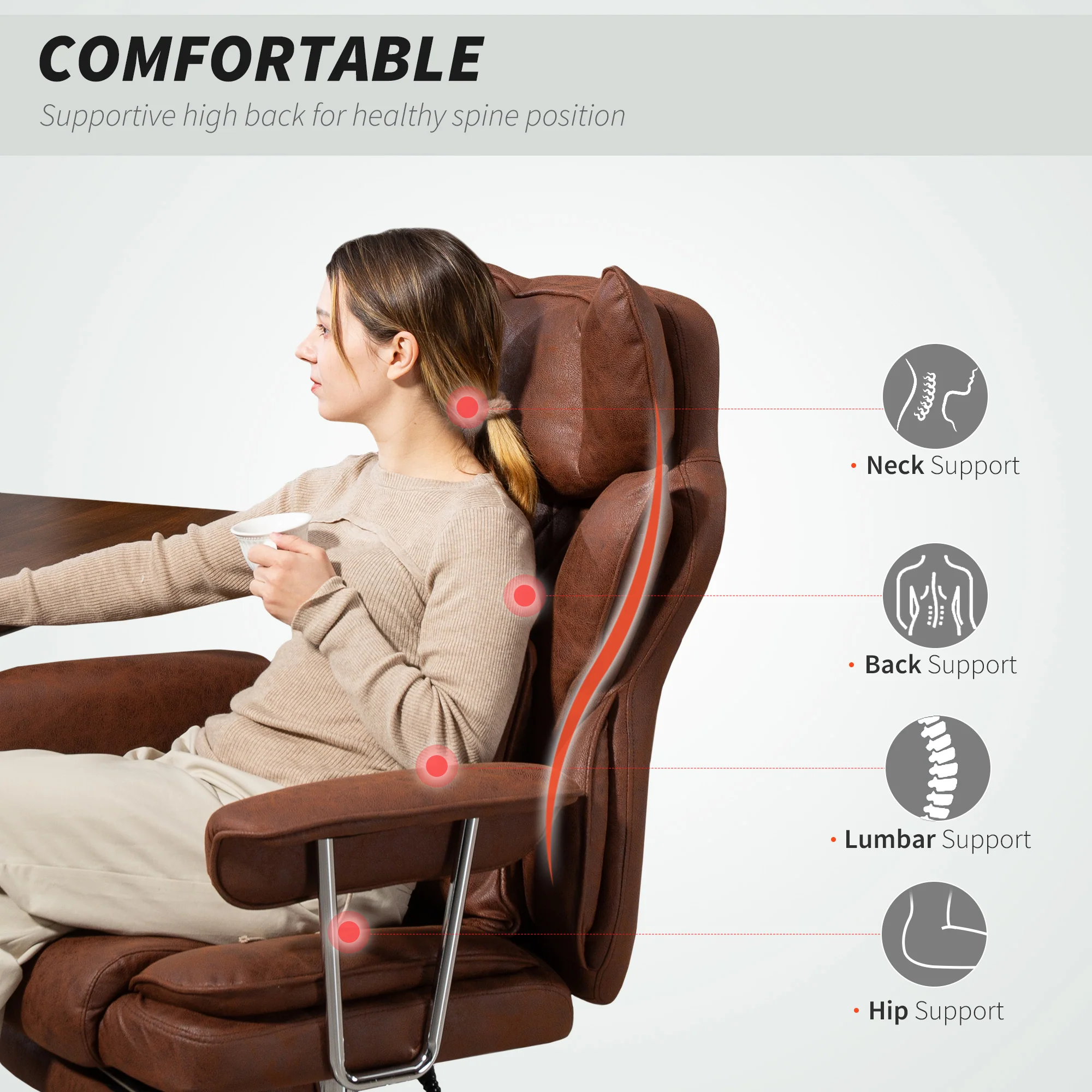 HOMCOM Office Chair, High Back Leathaire Desk Chair For Home - Black/Brown/Grey - Image 12