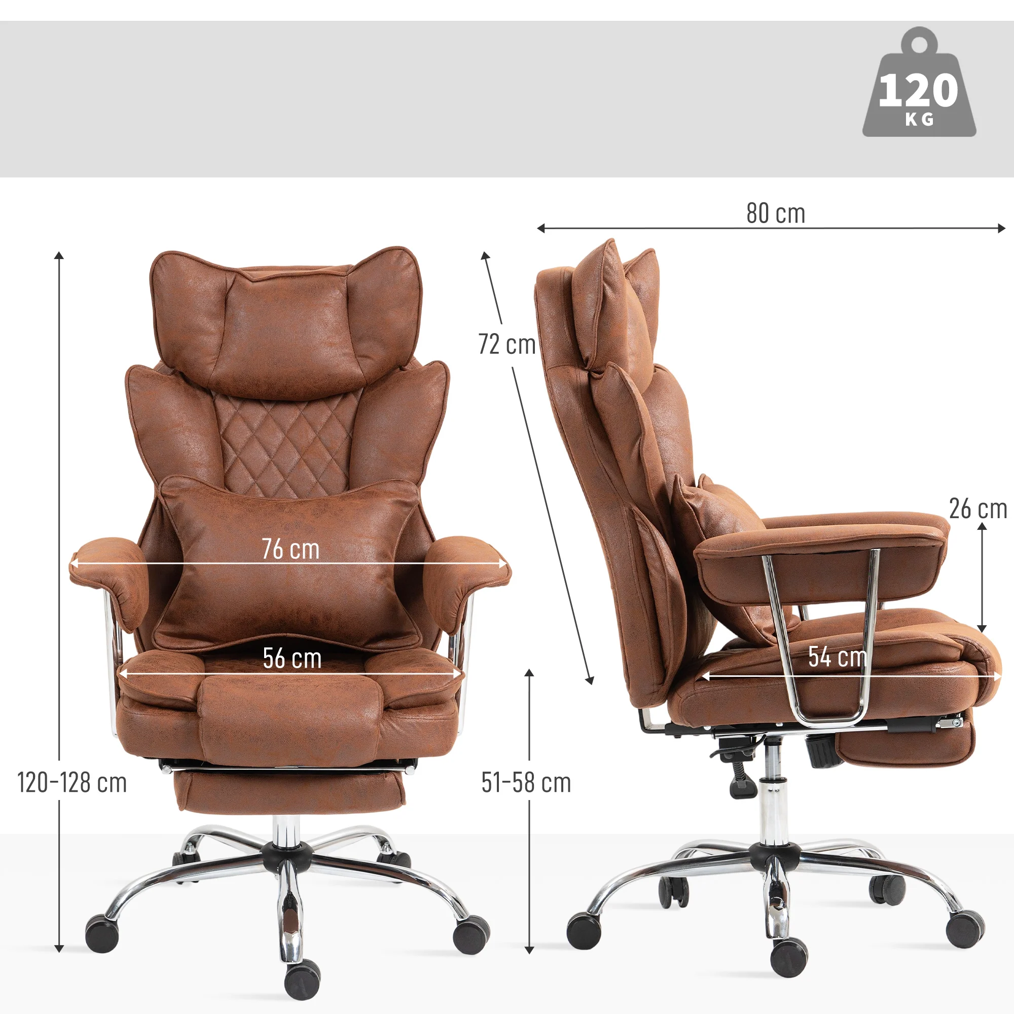 HOMCOM Office Chair, High Back Leathaire Desk Chair For Home - Black/Brown/Grey - Image 14