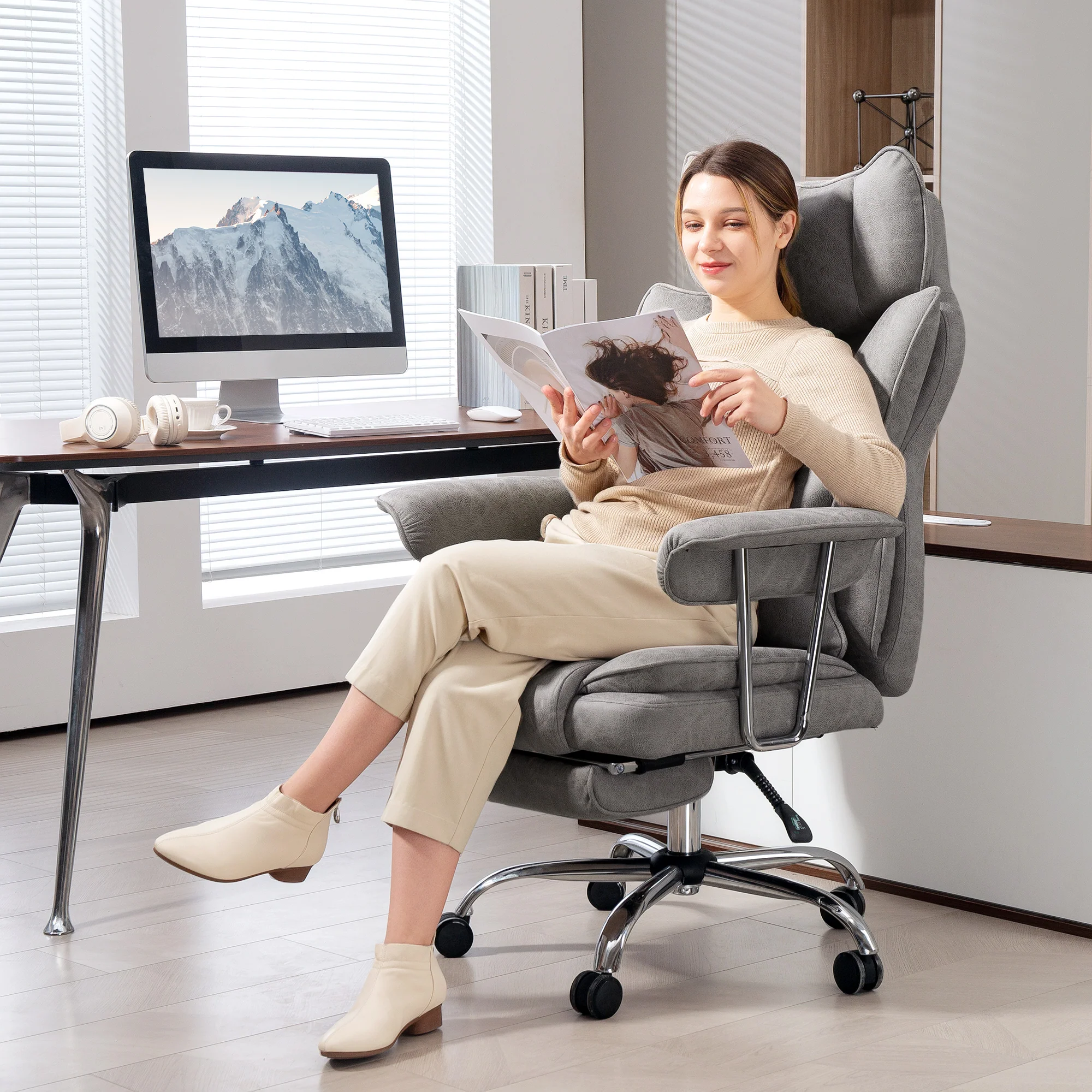 HOMCOM Office Chair, High Back Leathaire Desk Chair For Home - Black/Brown/Grey - Image 20