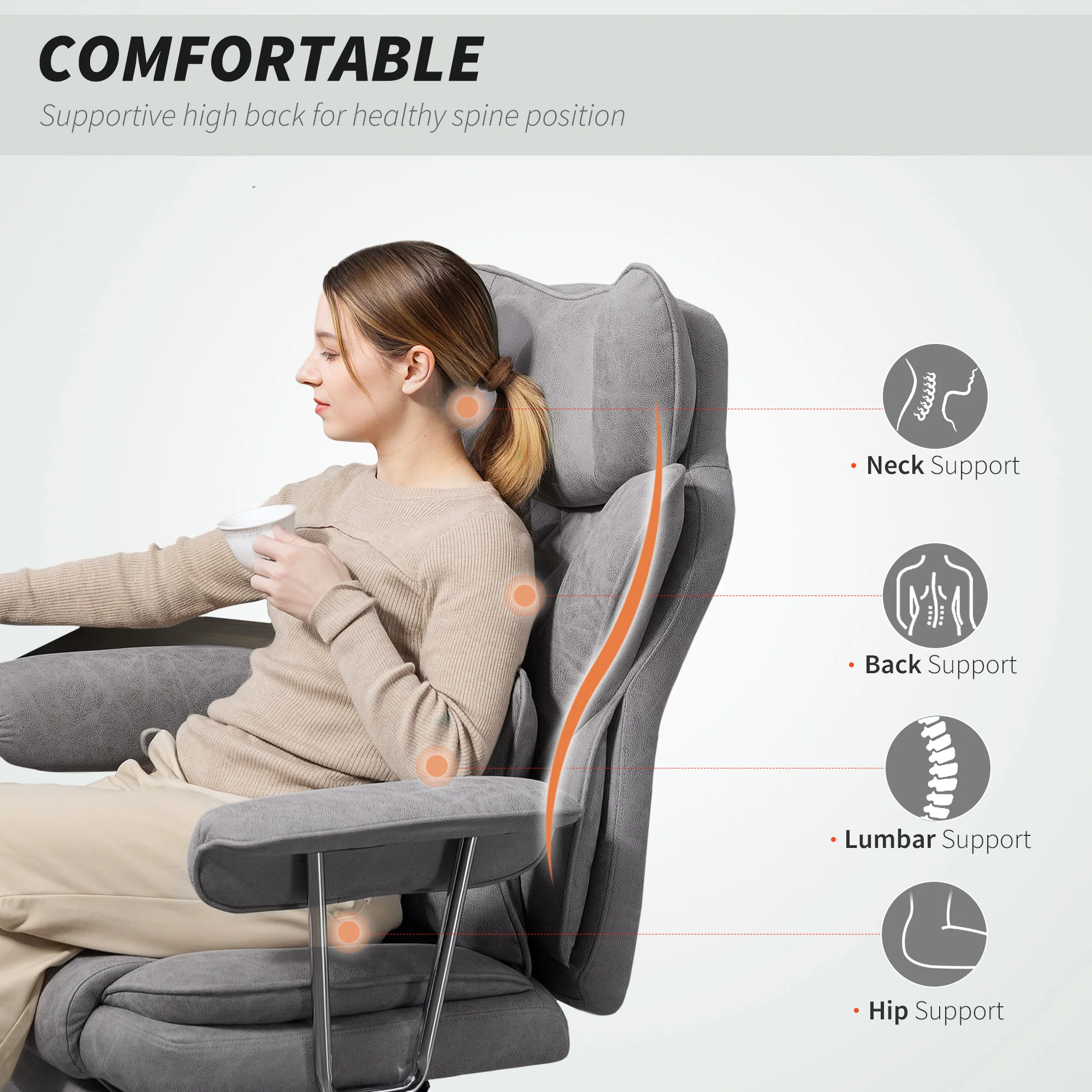 HOMCOM Office Chair, High Back Leathaire Desk Chair For Home - Black/Brown/Grey - Image 21