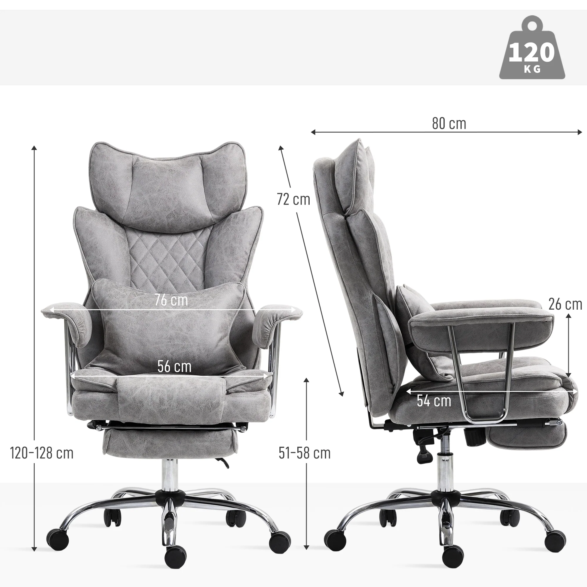 HOMCOM Office Chair, High Back Leathaire Desk Chair For Home - Black/Brown/Grey - Image 23