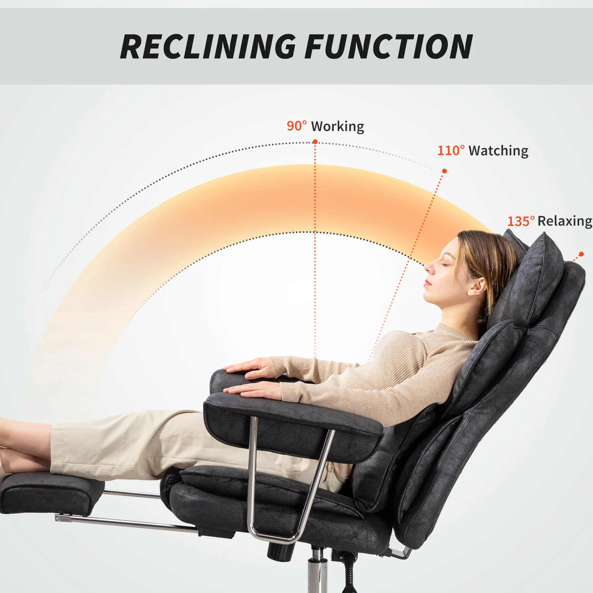 HOMCOM Office Chair, High Back Leathaire Desk Chair For Home - Black/Brown/Grey - Image 7