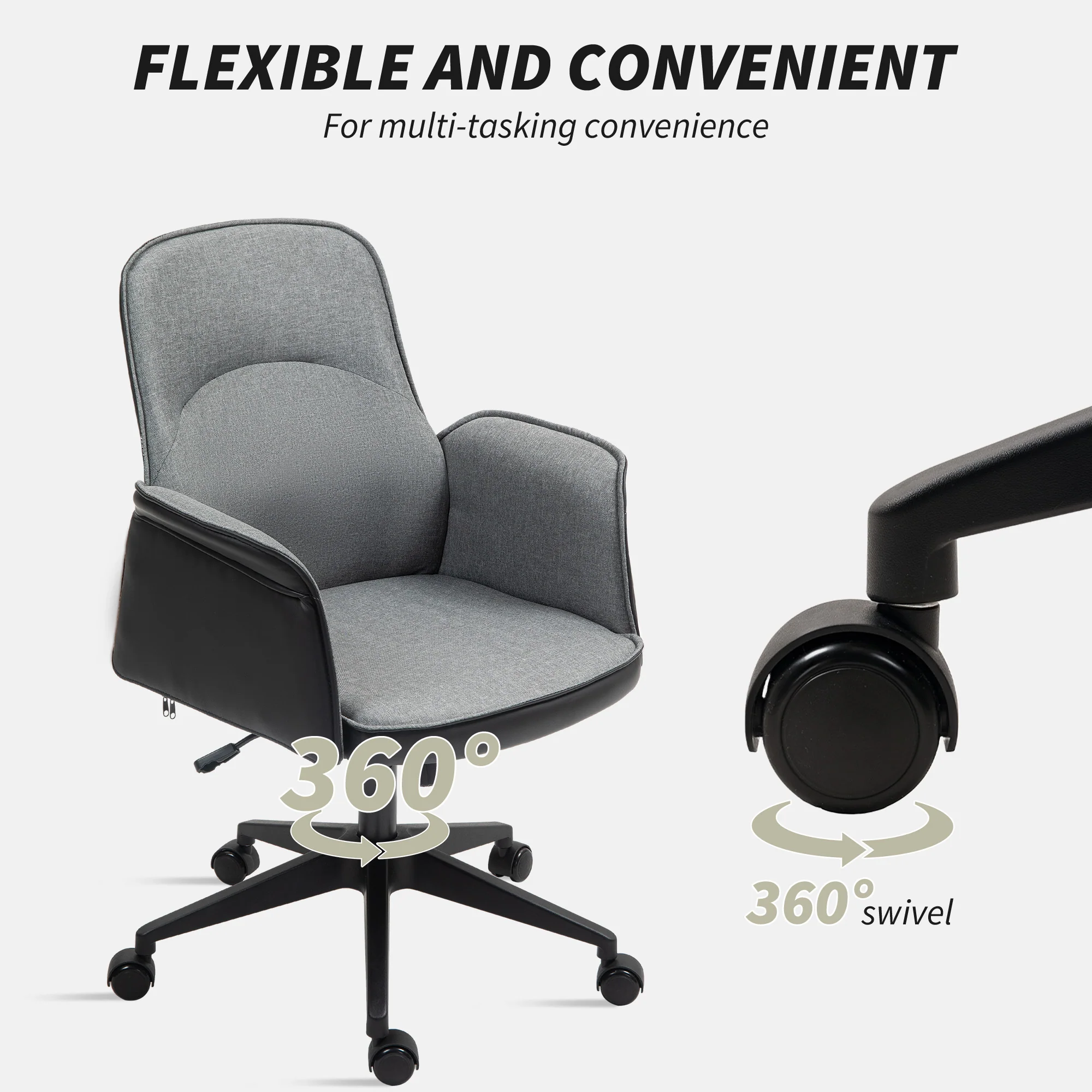 HOMCOM Office Chair, Linen Desk Chair with Adjustable Height Grey - Image 7