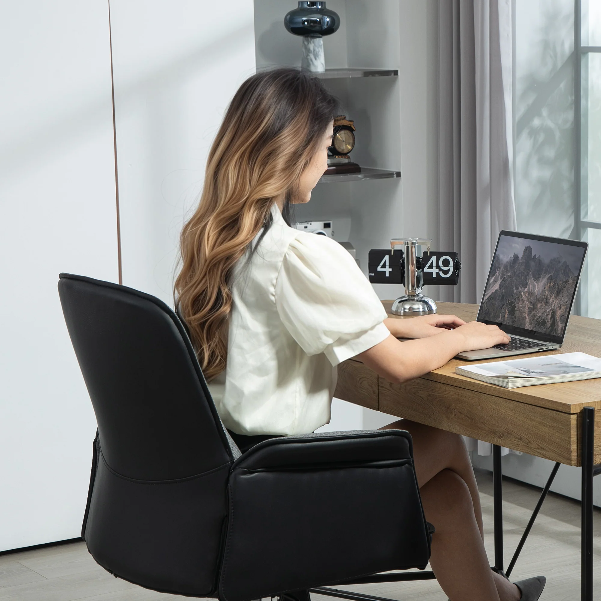 HOMCOM Office Chair, Linen Desk Chair with Adjustable Height Grey - Image 9