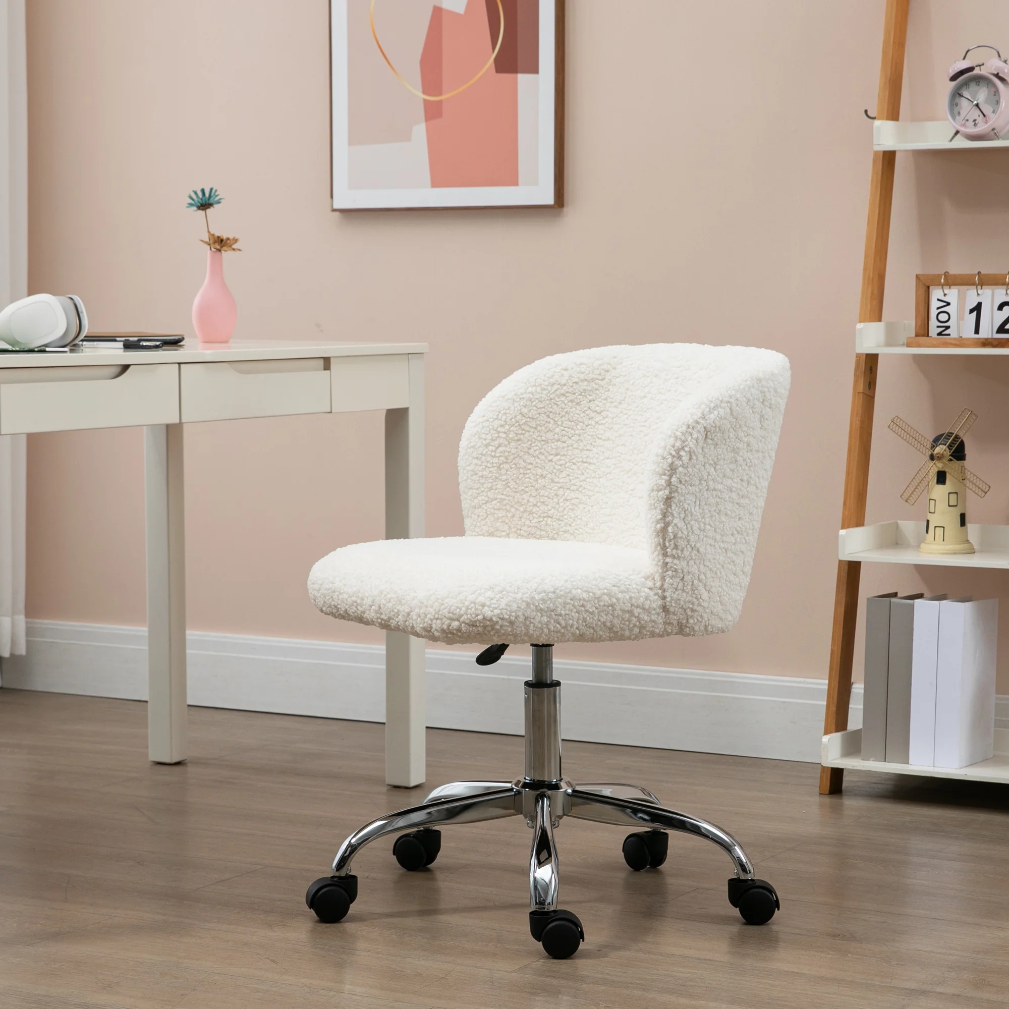 HOMCOM Office Chair, Swivel Chair with Adjustable Height and Wheels, White - Image 2