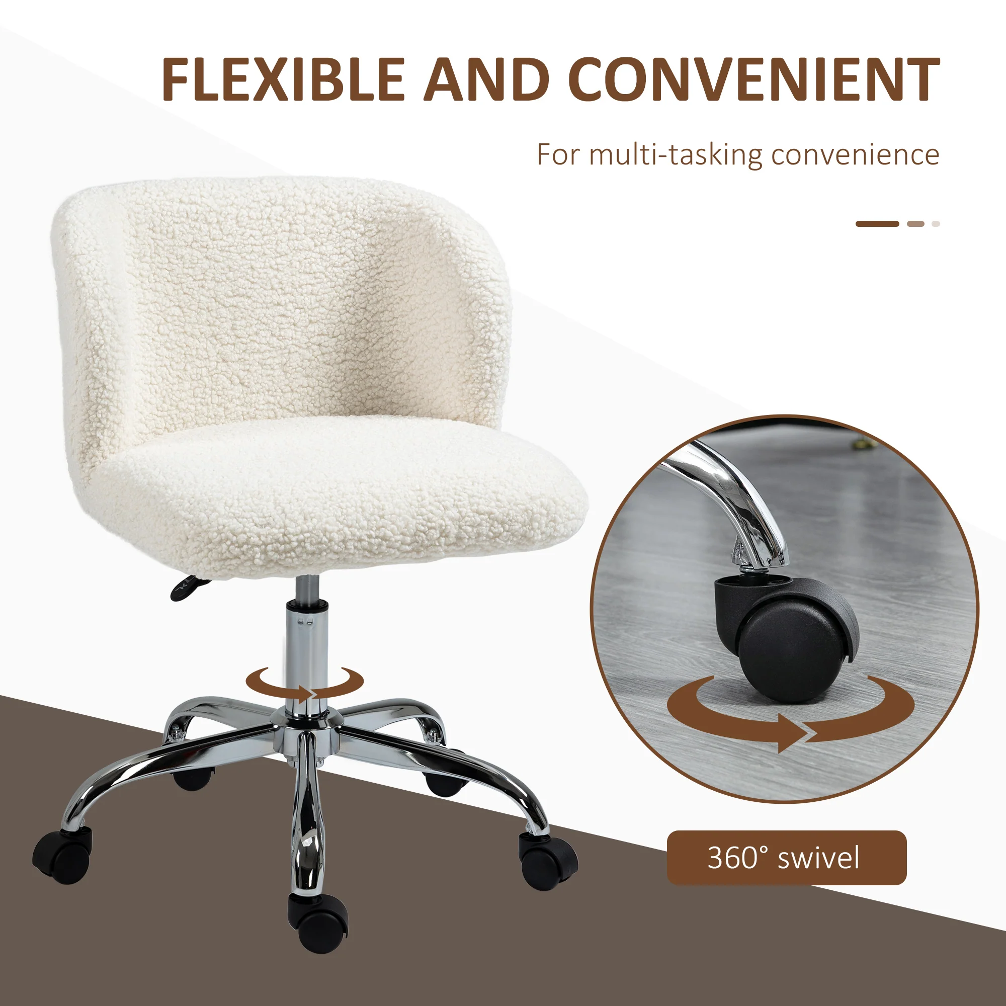 HOMCOM Office Chair, Swivel Chair with Adjustable Height and Wheels, White - Image 6