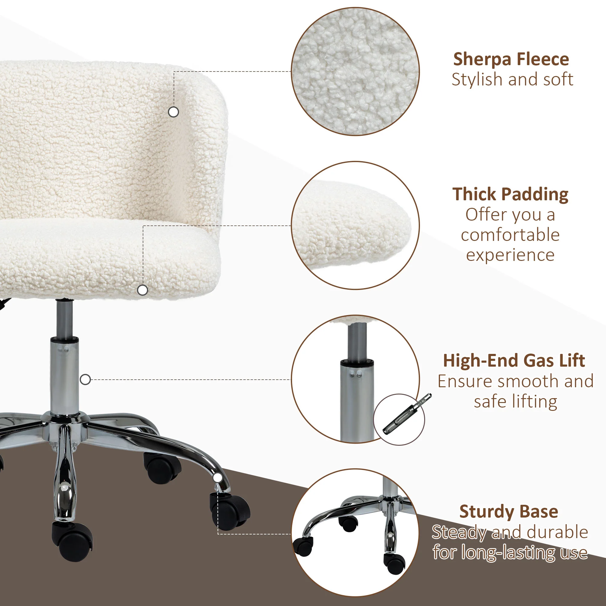 HOMCOM Office Chair, Swivel Chair with Adjustable Height and Wheels, White - Image 7