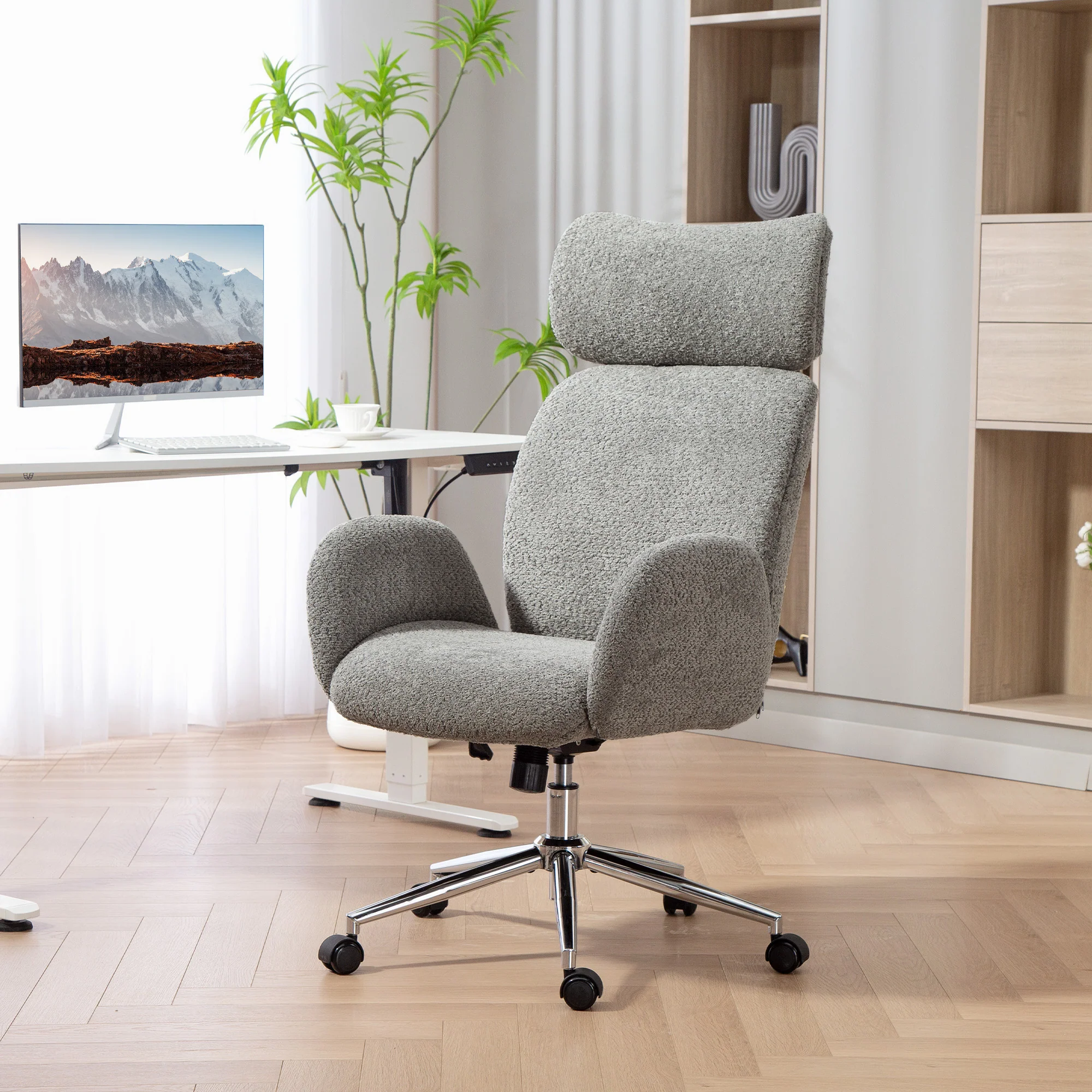 HOMCOM Office Chair With Adjustable Headrest, Comfy Desk Chair, Dark Grey - Image 2