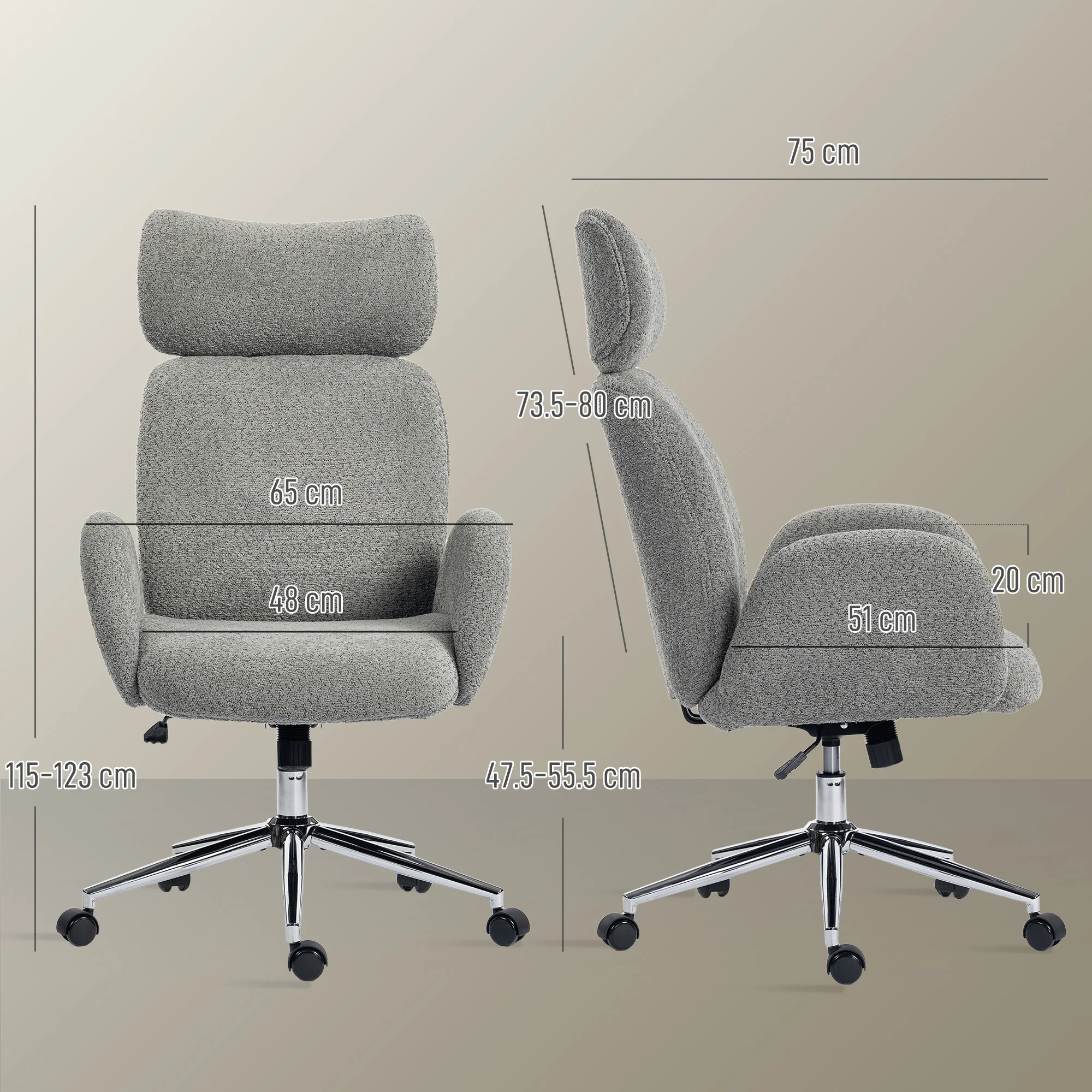 HOMCOM Office Chair With Adjustable Headrest, Comfy Desk Chair, Dark Grey - Image 5
