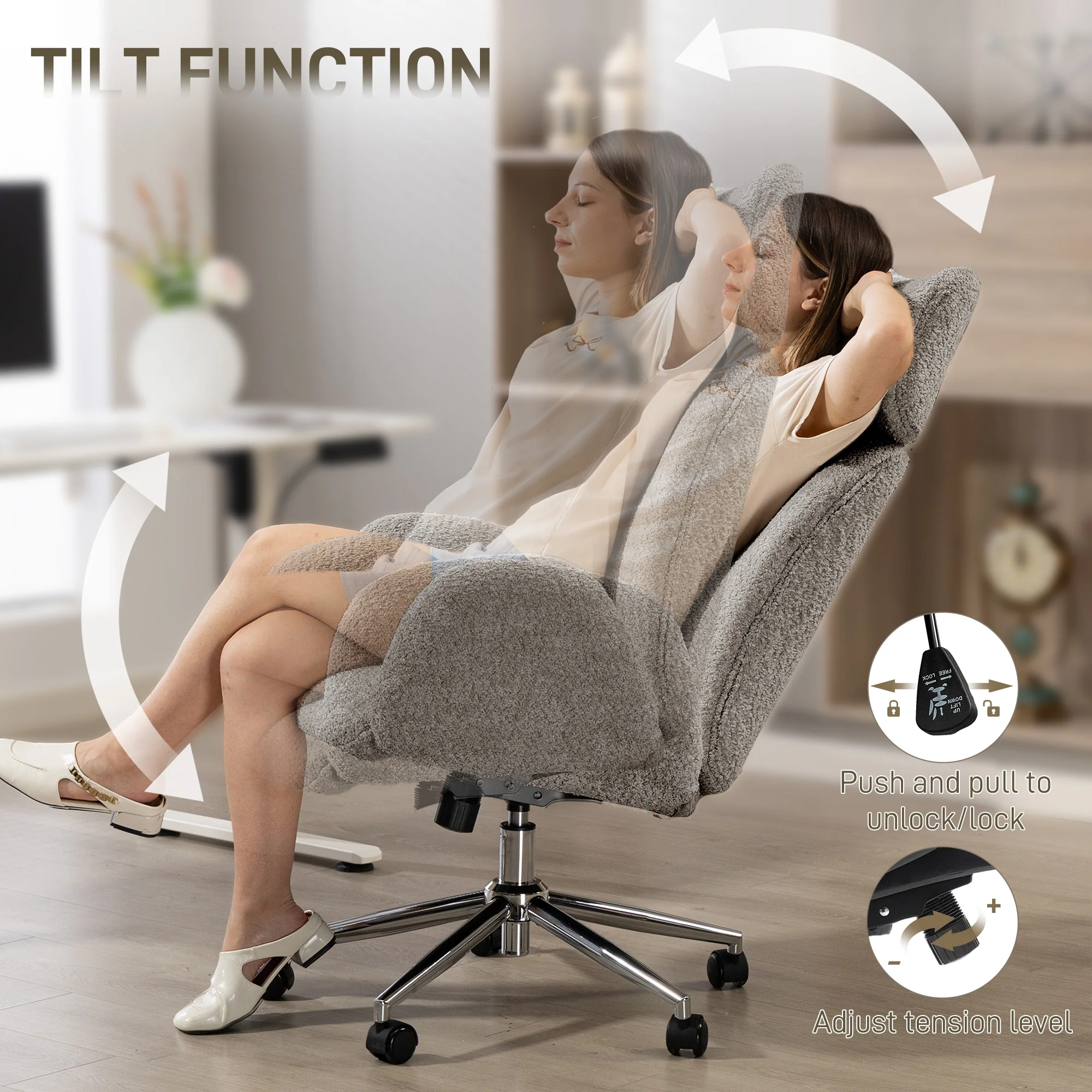 HOMCOM Office Chair With Adjustable Headrest, Comfy Desk Chair, Dark Grey - Image 6