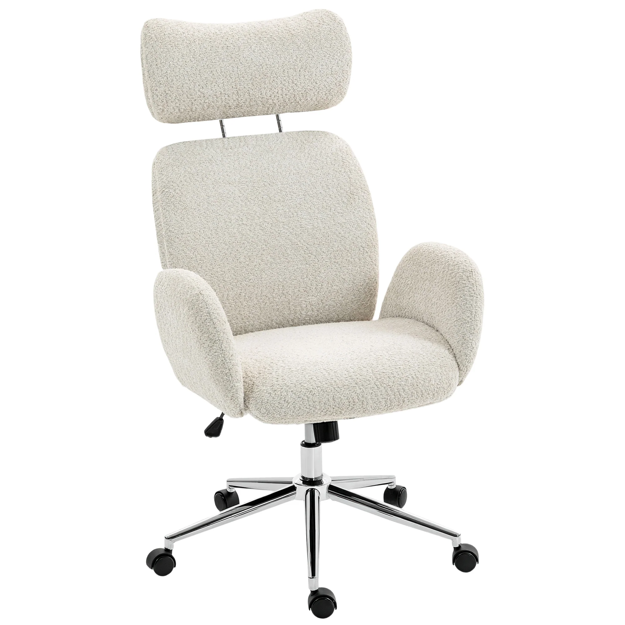 HOMCOM Office Chair With Adjustable Headrest, Comfy Desk Chair, Pale Grey
