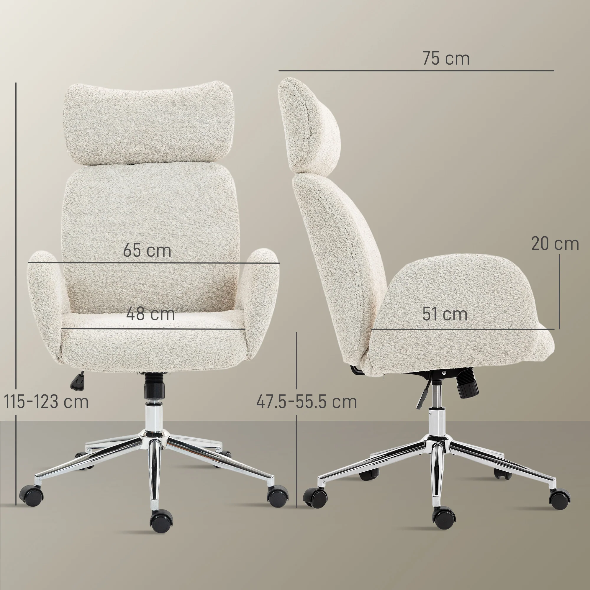HOMCOM Office Chair With Adjustable Headrest, Comfy Desk Chair, Pale Grey - Image 5